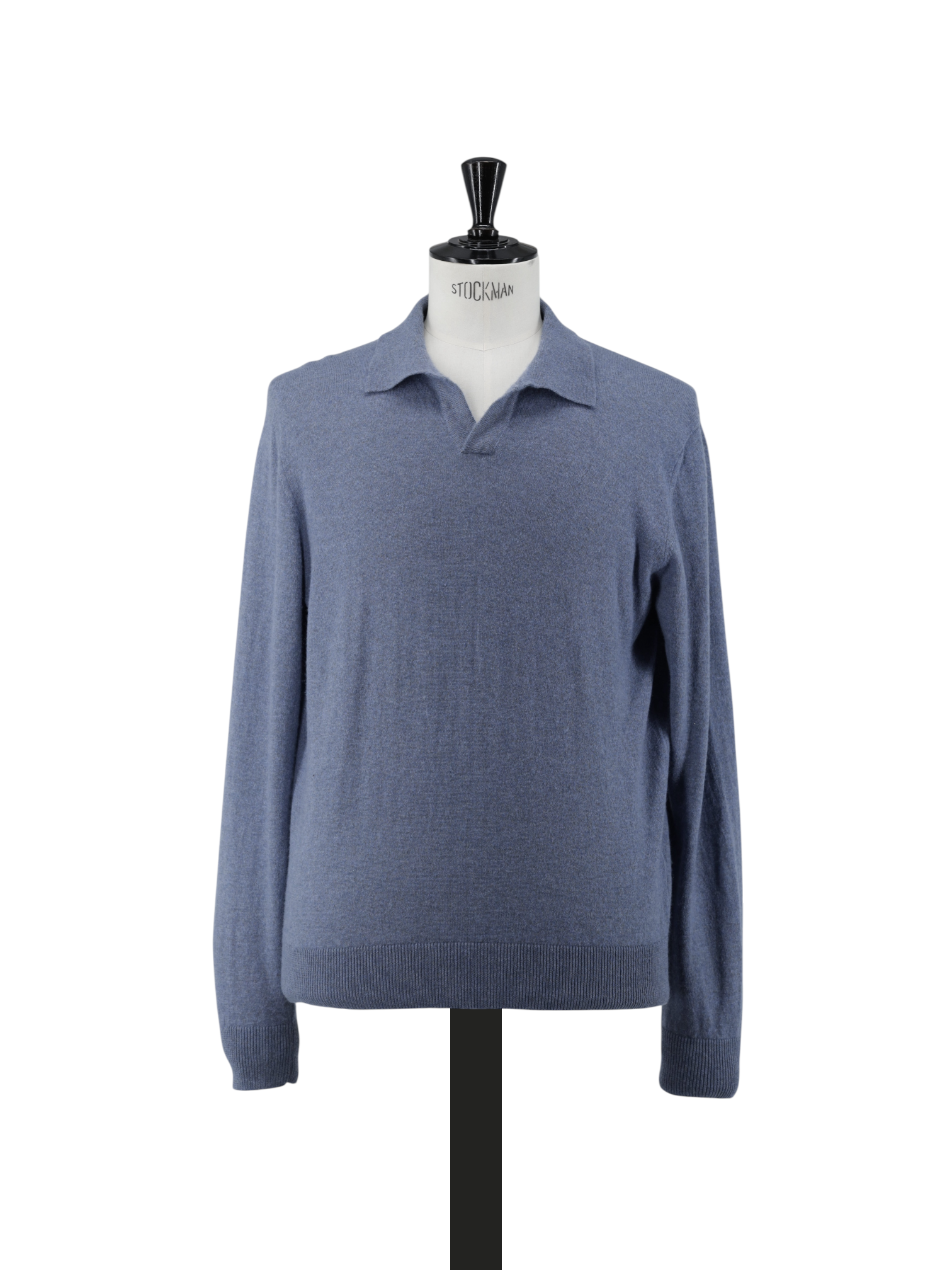 Cesare Attolini Steel Blue Cashmere & Linen Buttonless Long-Sleeve Polo