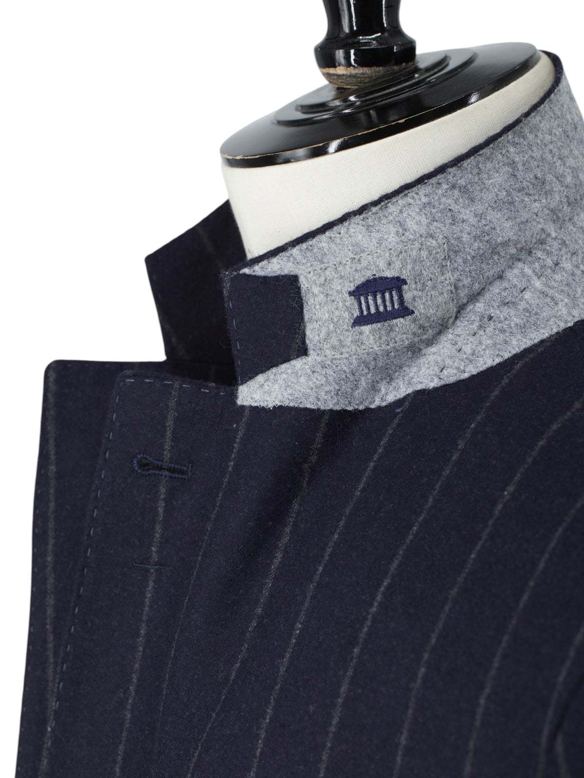 Brunello Cucinelli Navy Wool & Cashmere Elbow-Patch Chalkstripe Jacket