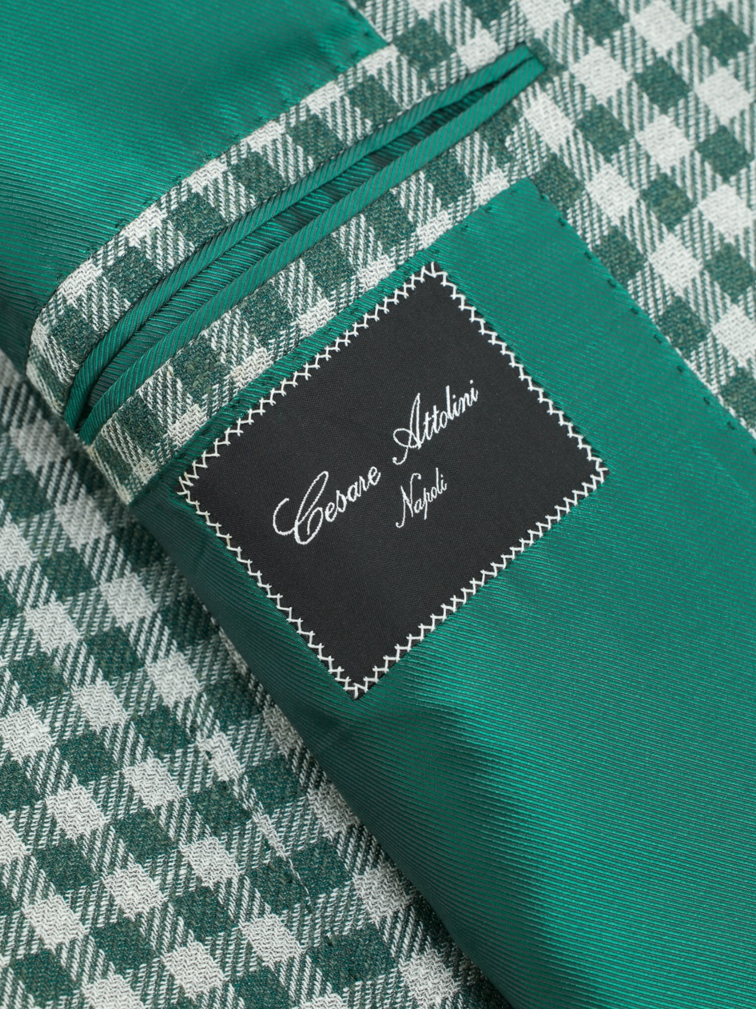 Cesare Attolini Green Wool, Silk & Linen Gingham-Check Jacket