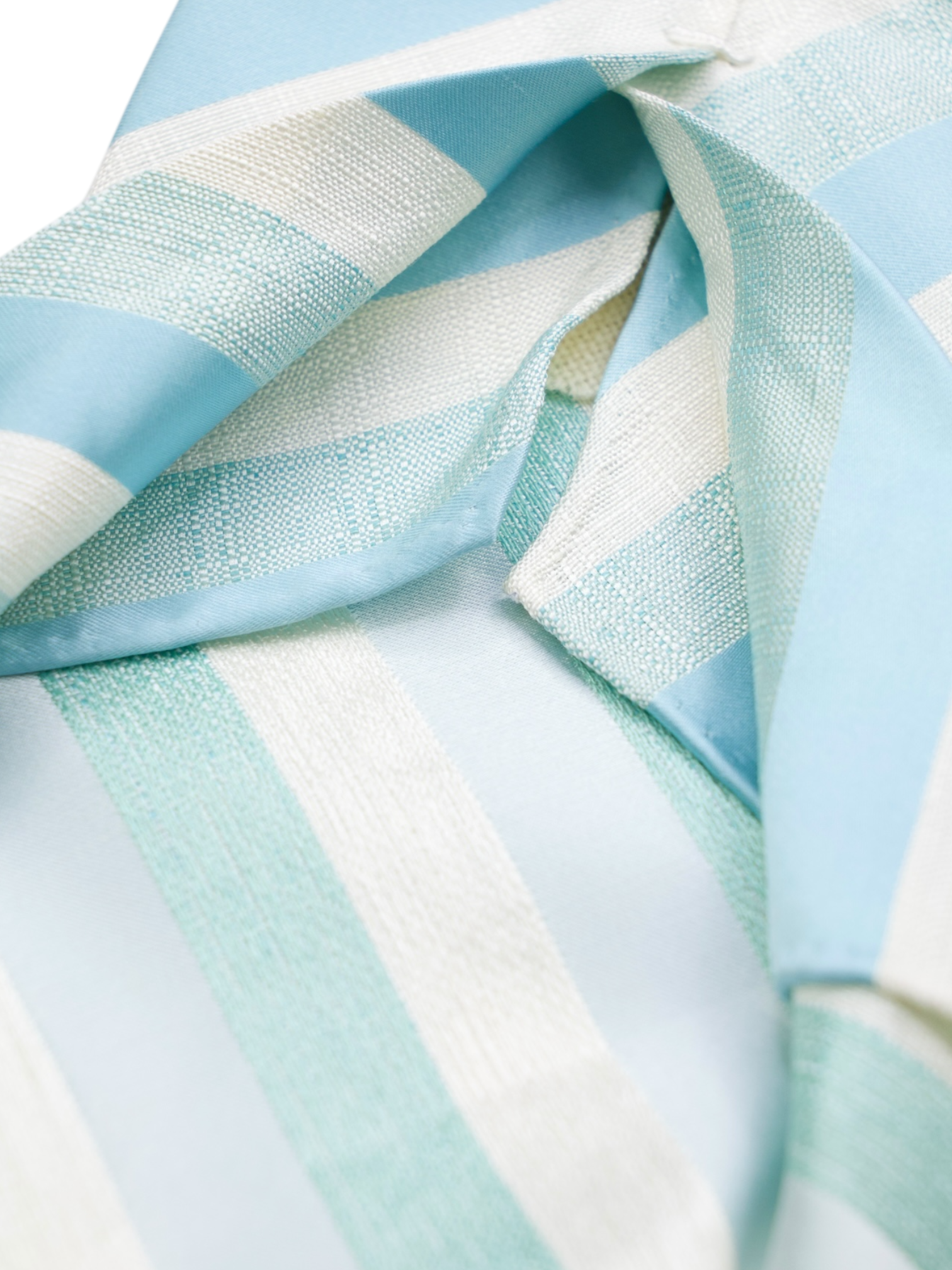 Kiton 5-Fold Turquoise Handrolled Shantung-Silk Striped Tie