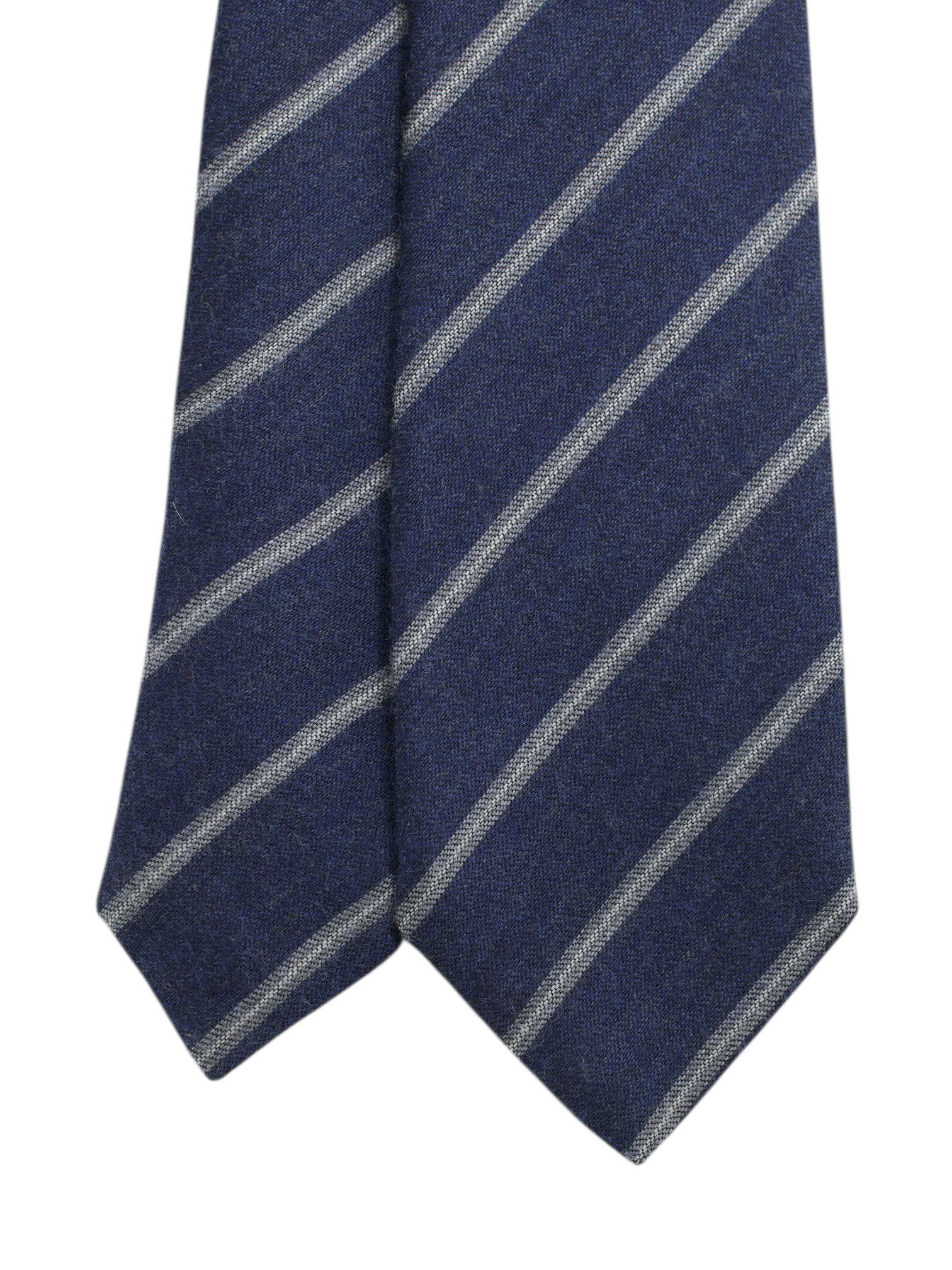 Luigi Borrelli 5-Fold Steel Blue & Taupe Wool & Silk Striped Tie