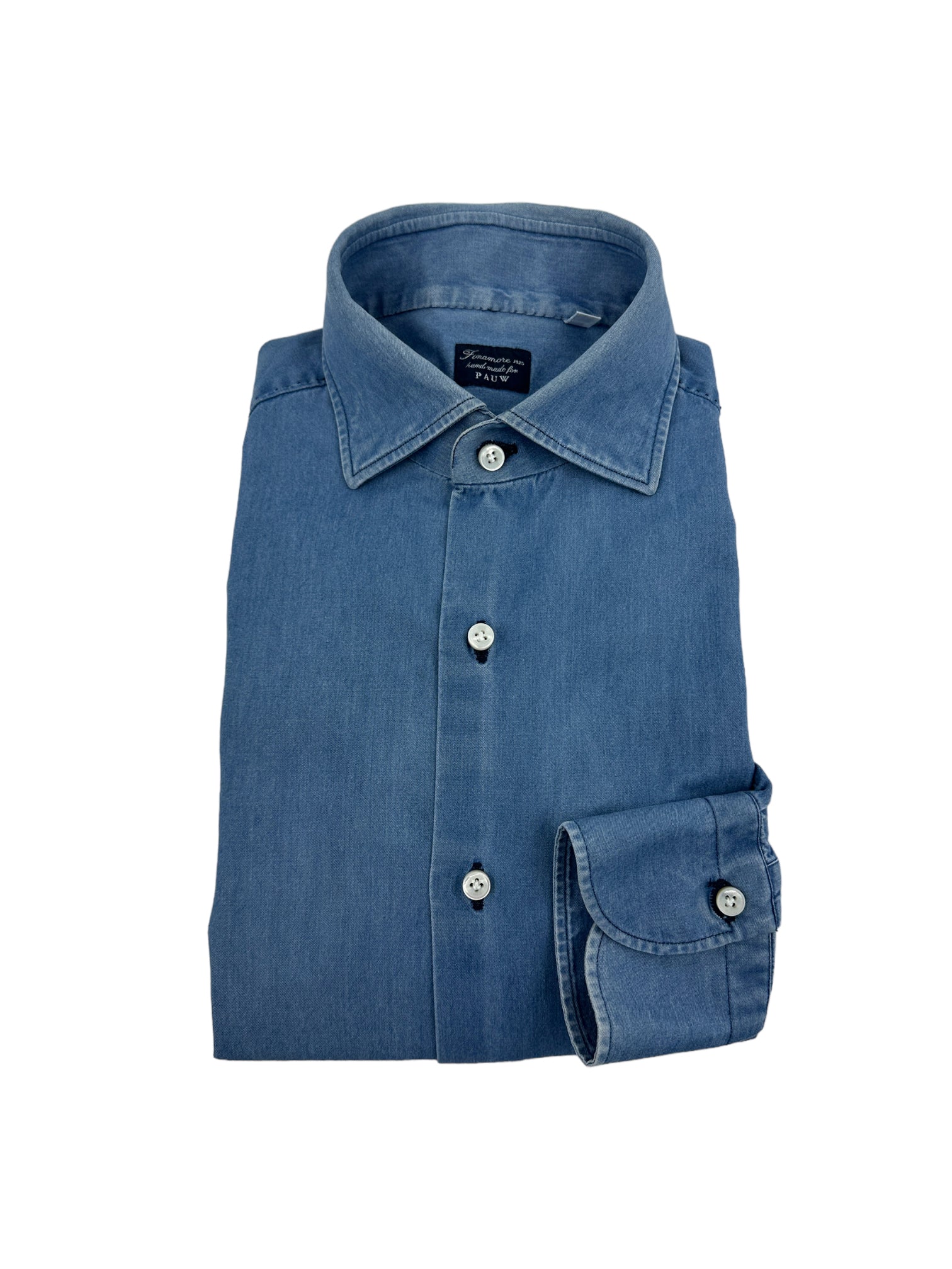 Finamore Light Blue Denim Cotton Shirt