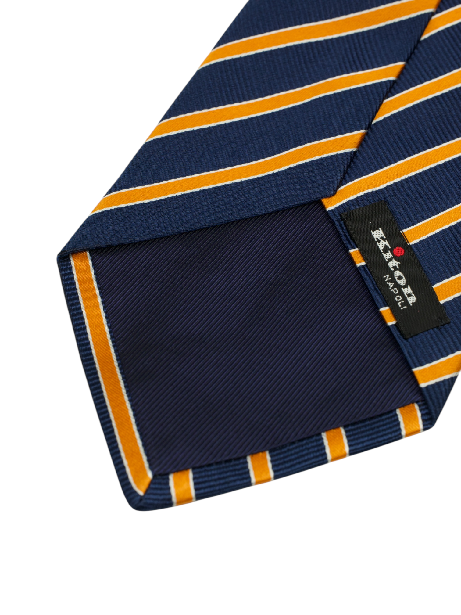 Kiton 5-Fold Dark Blue & Orange Silk Striped Tie