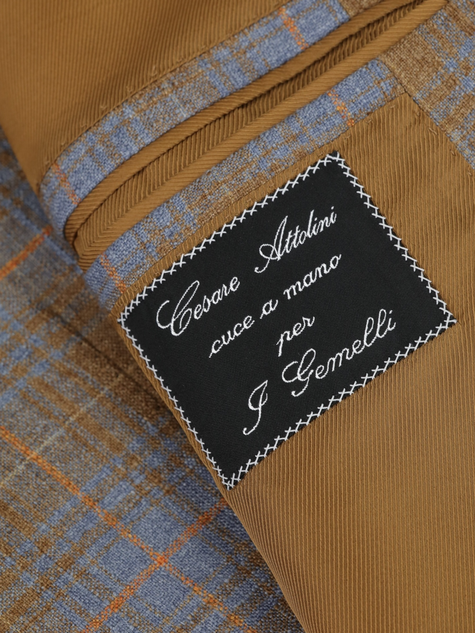 Cesare Attolini Taupe, Light Blue & Orange Silk & Cashmere Check Jacket