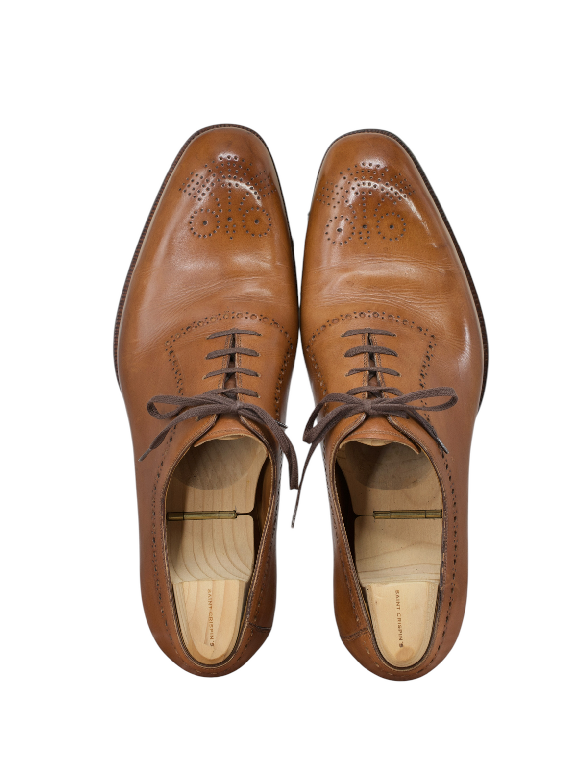 Saint Crispin's Cognac Brown Perforated Whole-Cut Oxford Shoes
