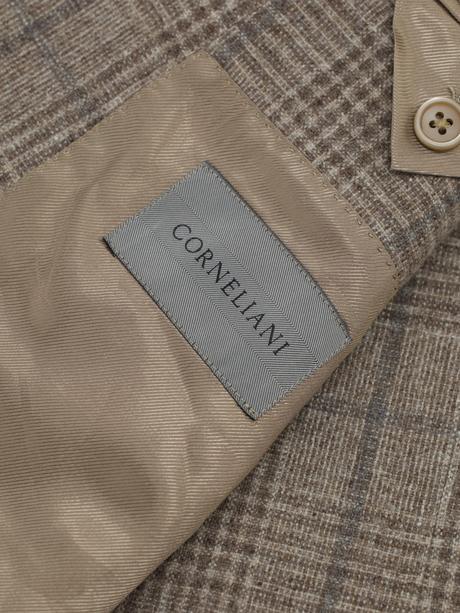 Corneliani Light Brown & Blue Wool-Cashmere Checkered Jacket