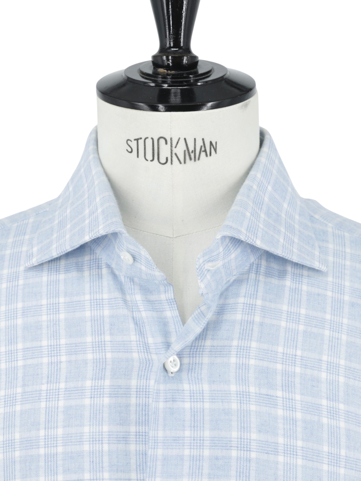 Cesare Attolini Light Blue Cotton & Cashmere Flannel Plaid Shirt