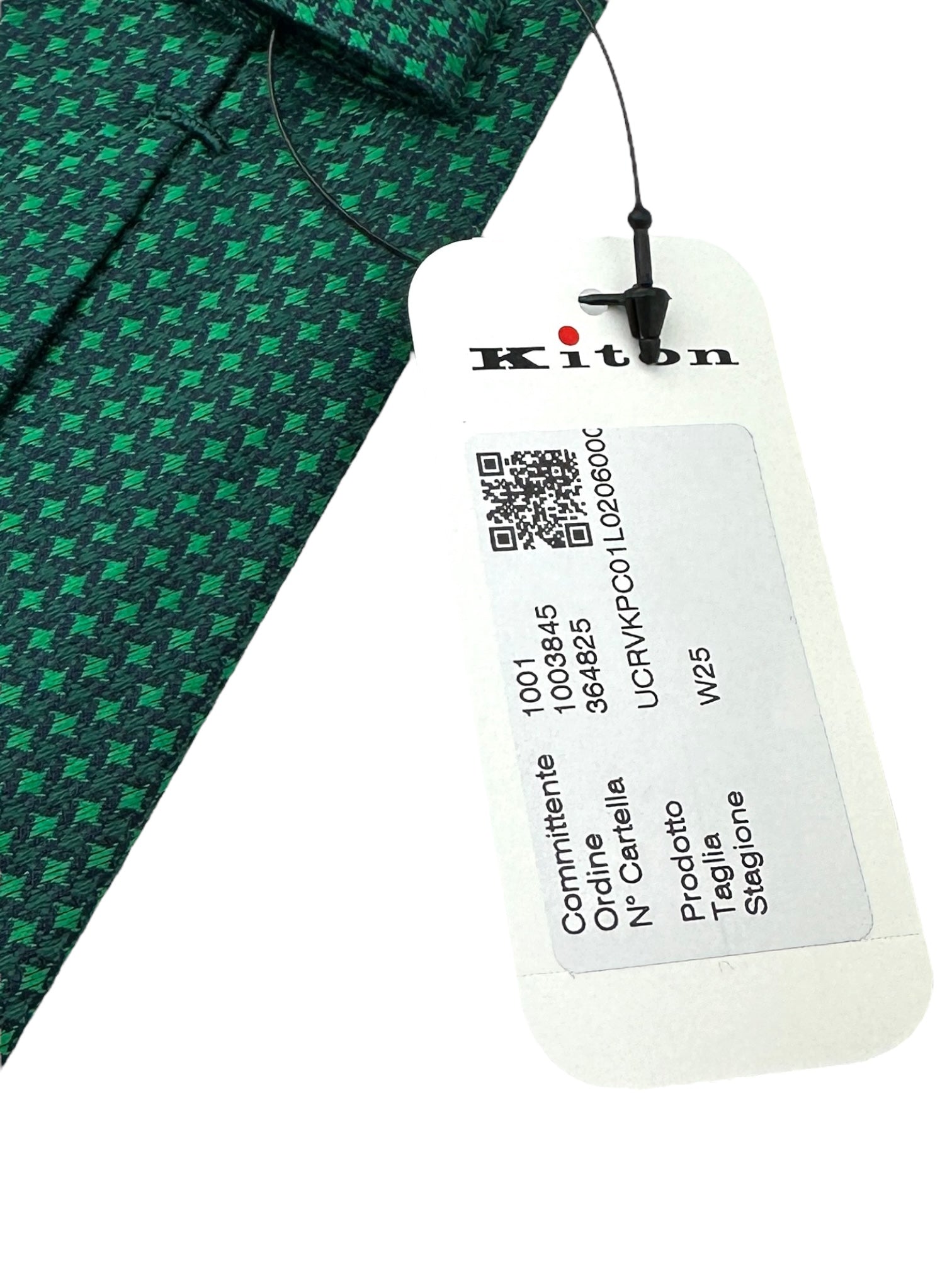 Kiton 5-Fold Emerald Green Puppytooth Silk Tie