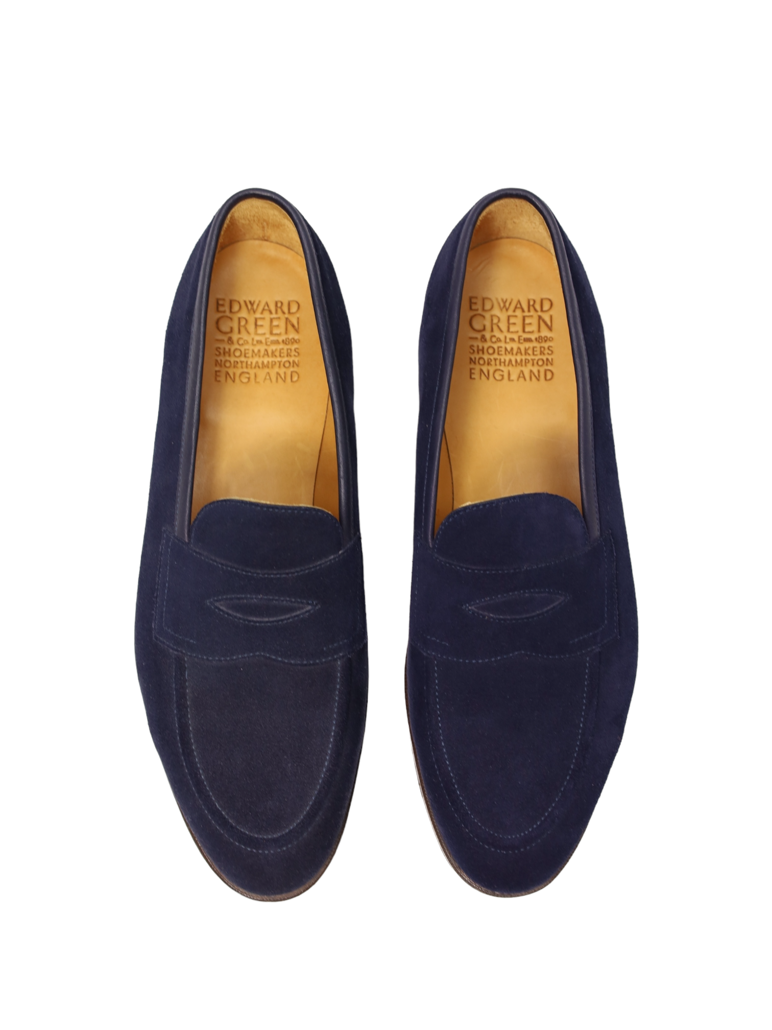 Edward Green Navy Suede Piccadilly Penny Loafer