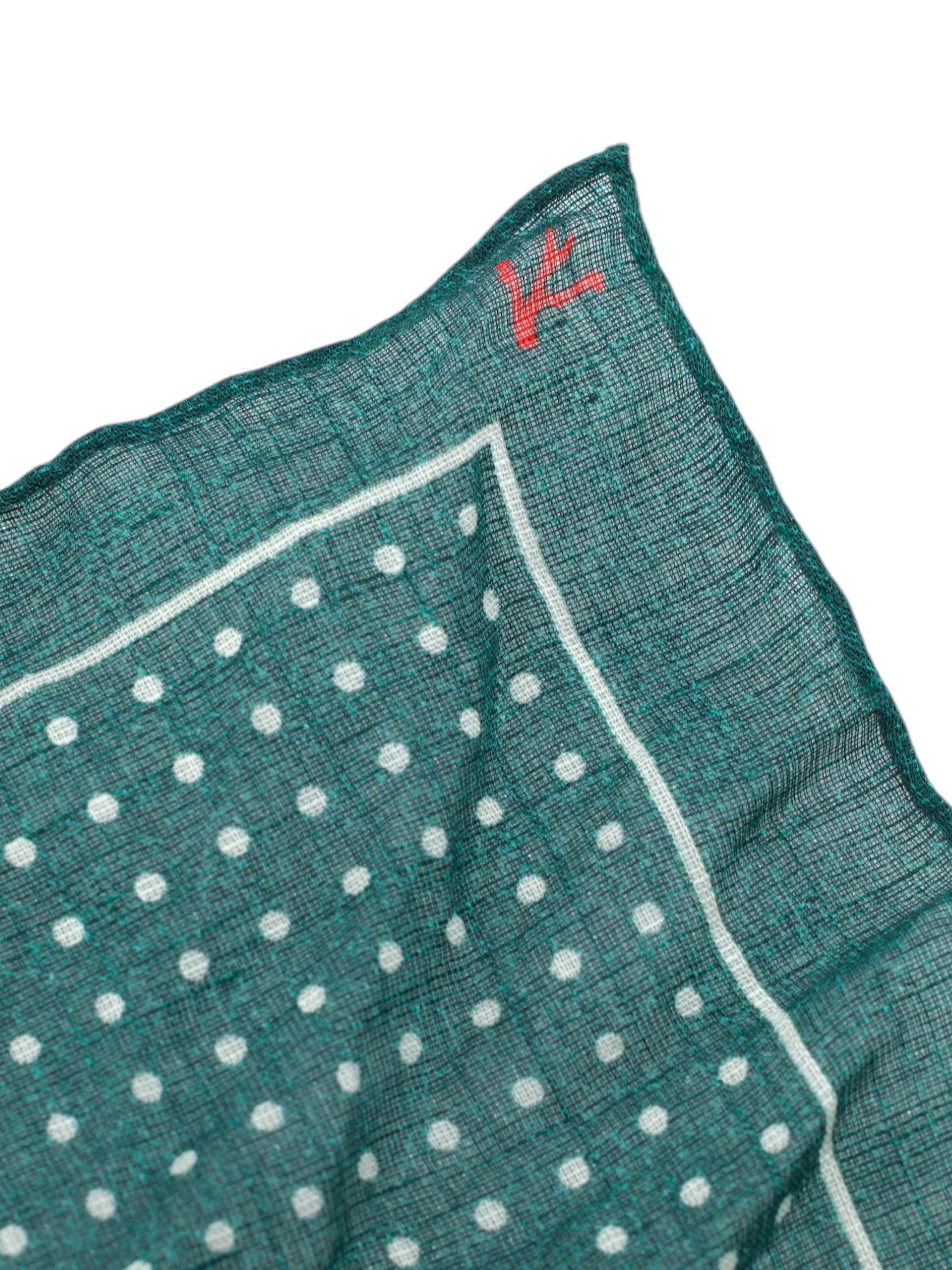 Isaia Green Cotton & Linen Polkadot Pocketsquare