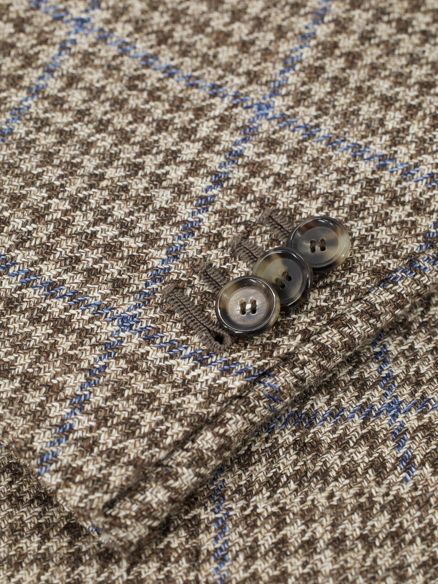 Cesare Attolini Taupe & Light Blue Wool, Silk & Linen Windowpane Jacket