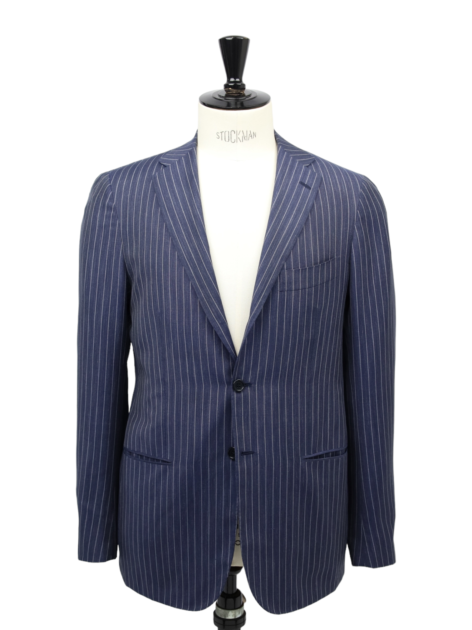 Kiton Denim Blue Cool-Wool Pinstripe Suit