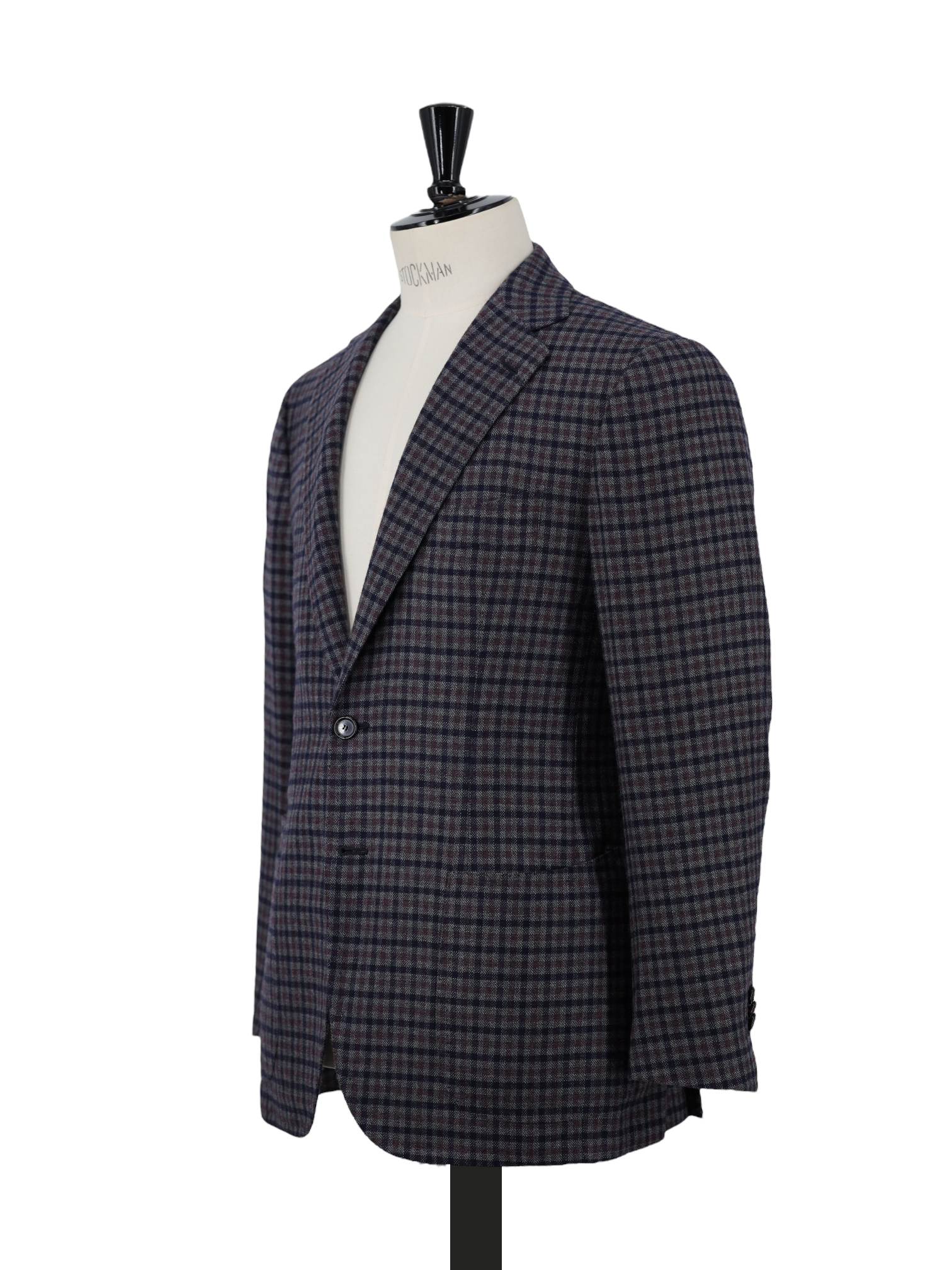Cesare Attolini Blue & Maroon Pure Cashmere Gingham Check Jacket