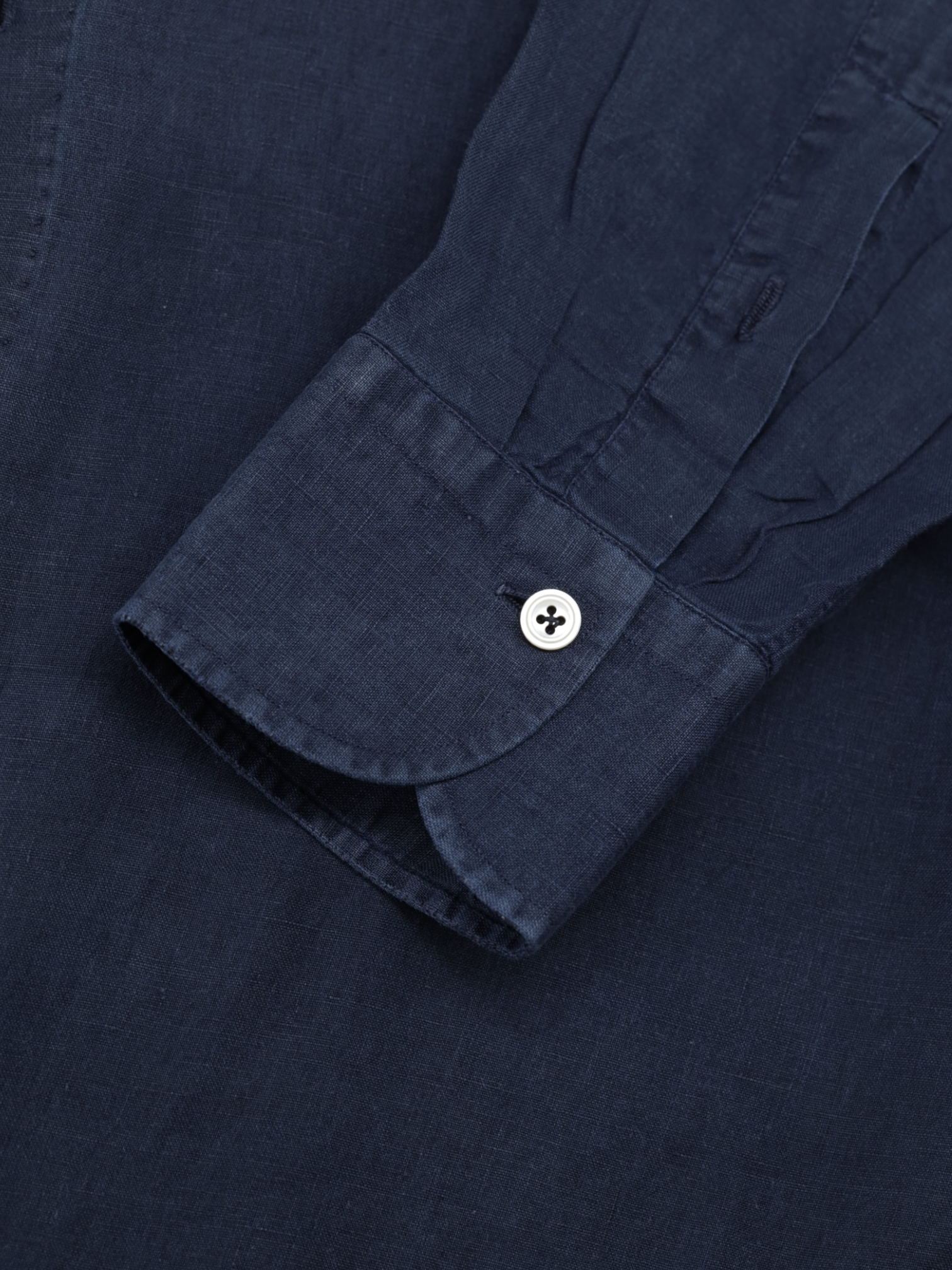 Finamore Dark Blue Pure Linen Button-Down Shirt