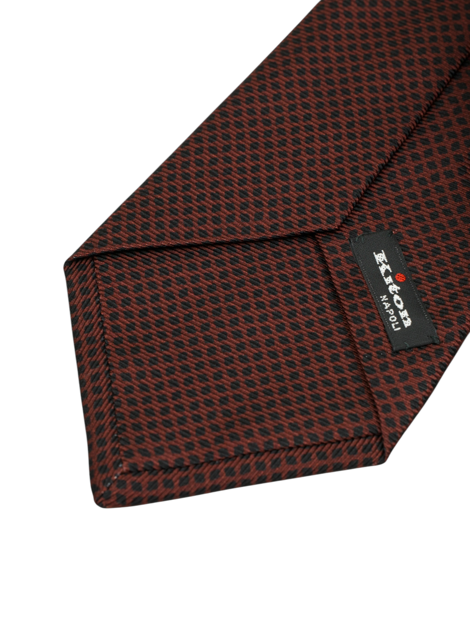 Kiton 5-Fold Burgundy & Black Silk Geometric Pattern Tie