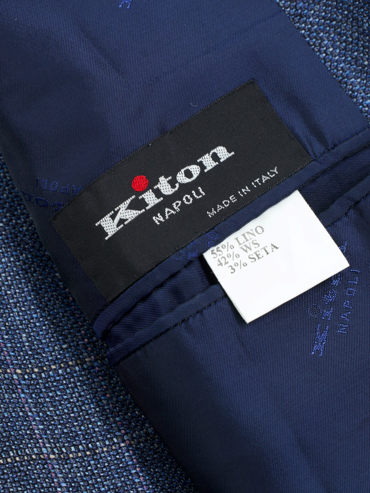 Kiton Blue & Light Brown Linen, Cashmere & Silk Windowpane Jacket