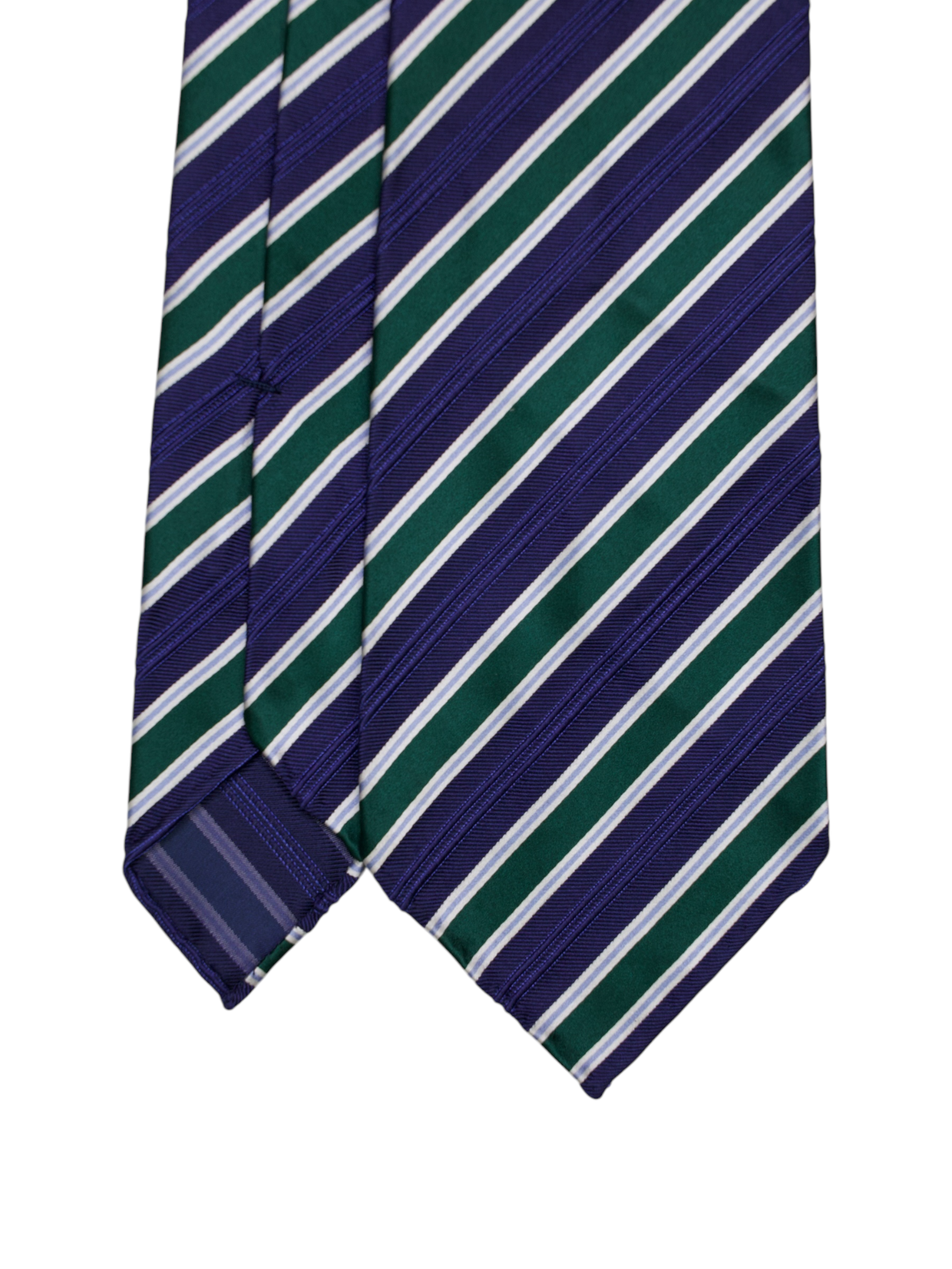 Kiton 5-Fold Blue & Green Handrolled Silk Jacquard Striped Tie