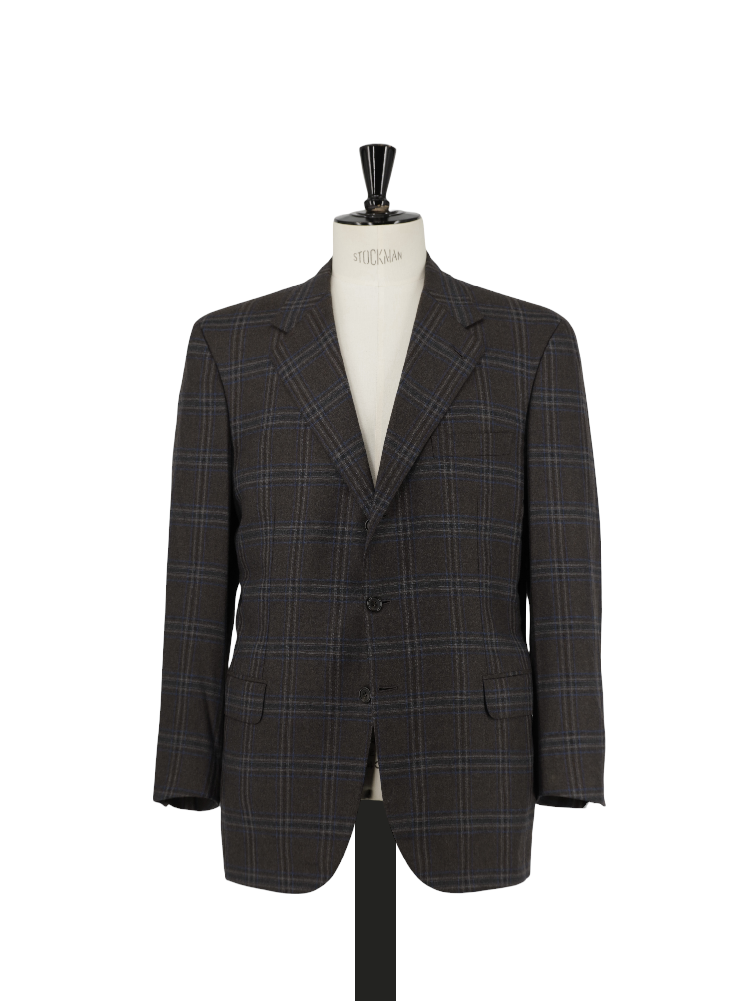 Brioni Brown & Chambray Blue Brushed Wool Windowpane Senato Jacket