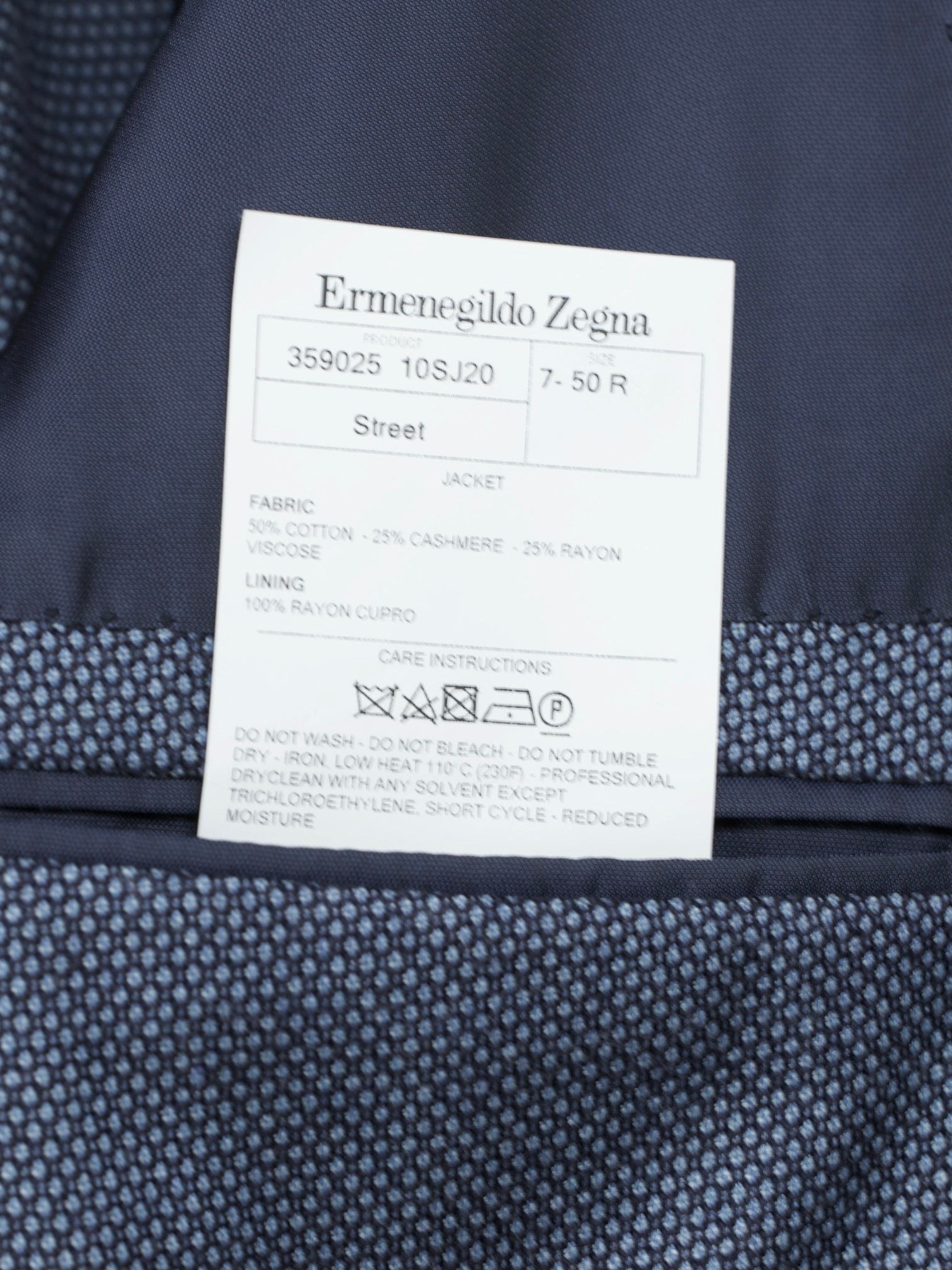 Ermenegildo Zegna Steel Blue Cotton, Cashmere & Rayon Micro-Pattern "Street" Jacket