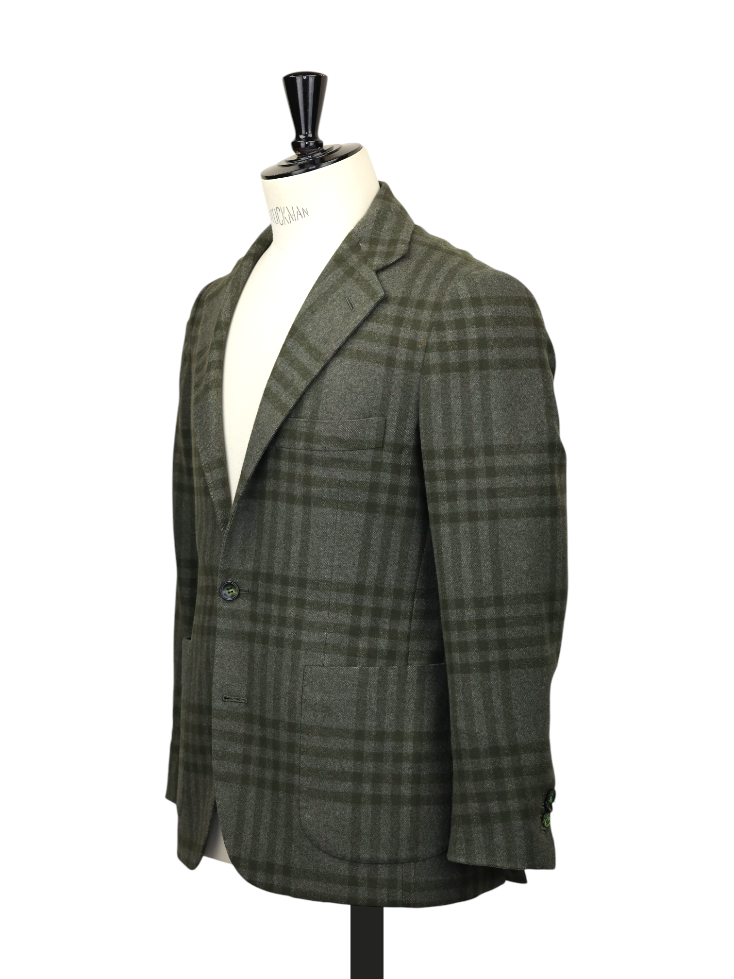 Kiton Olive Green Pure Cashmere Tartan-Check Jacket