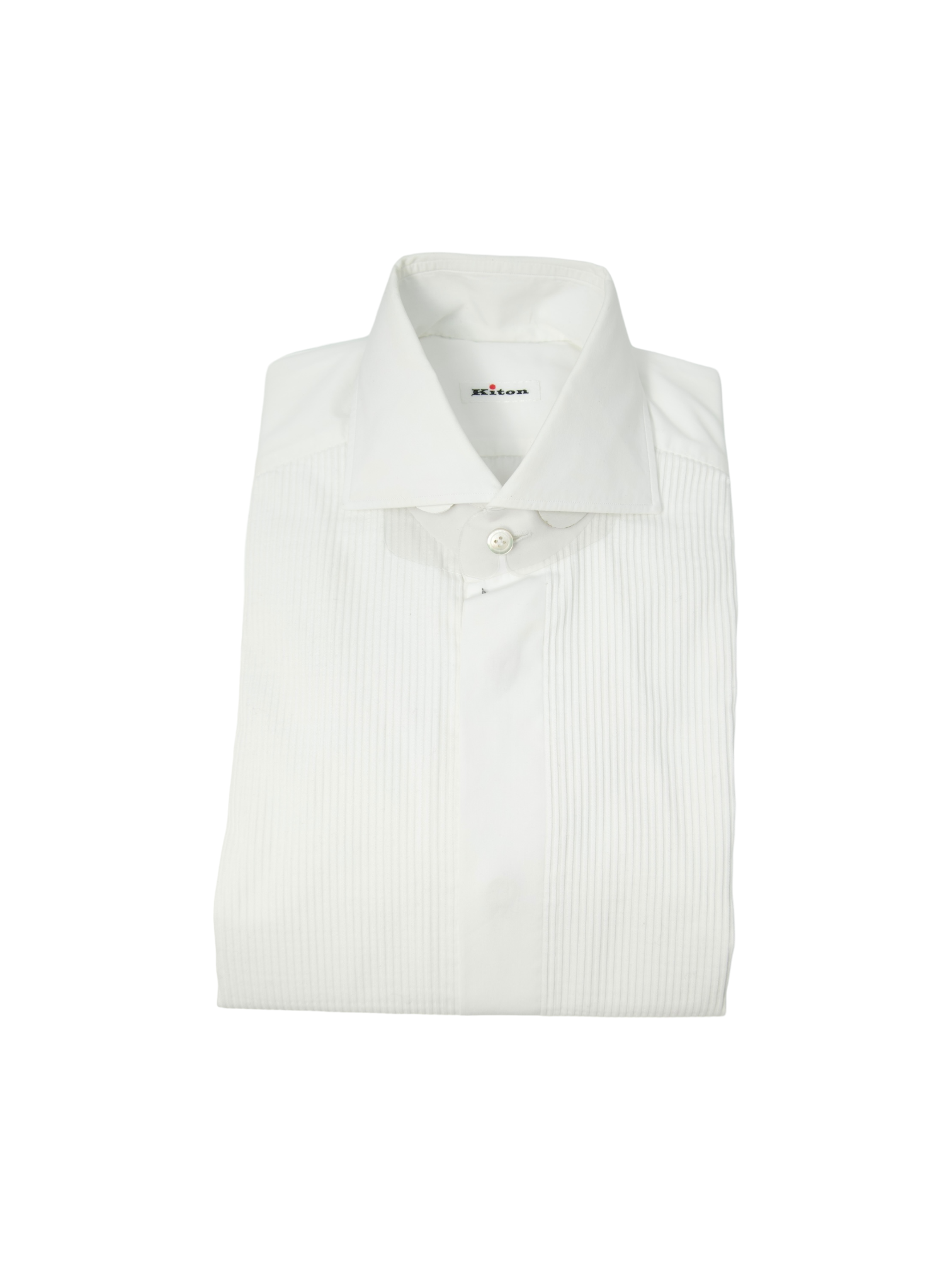 Kiton White Pleated Tuxedo Shirt