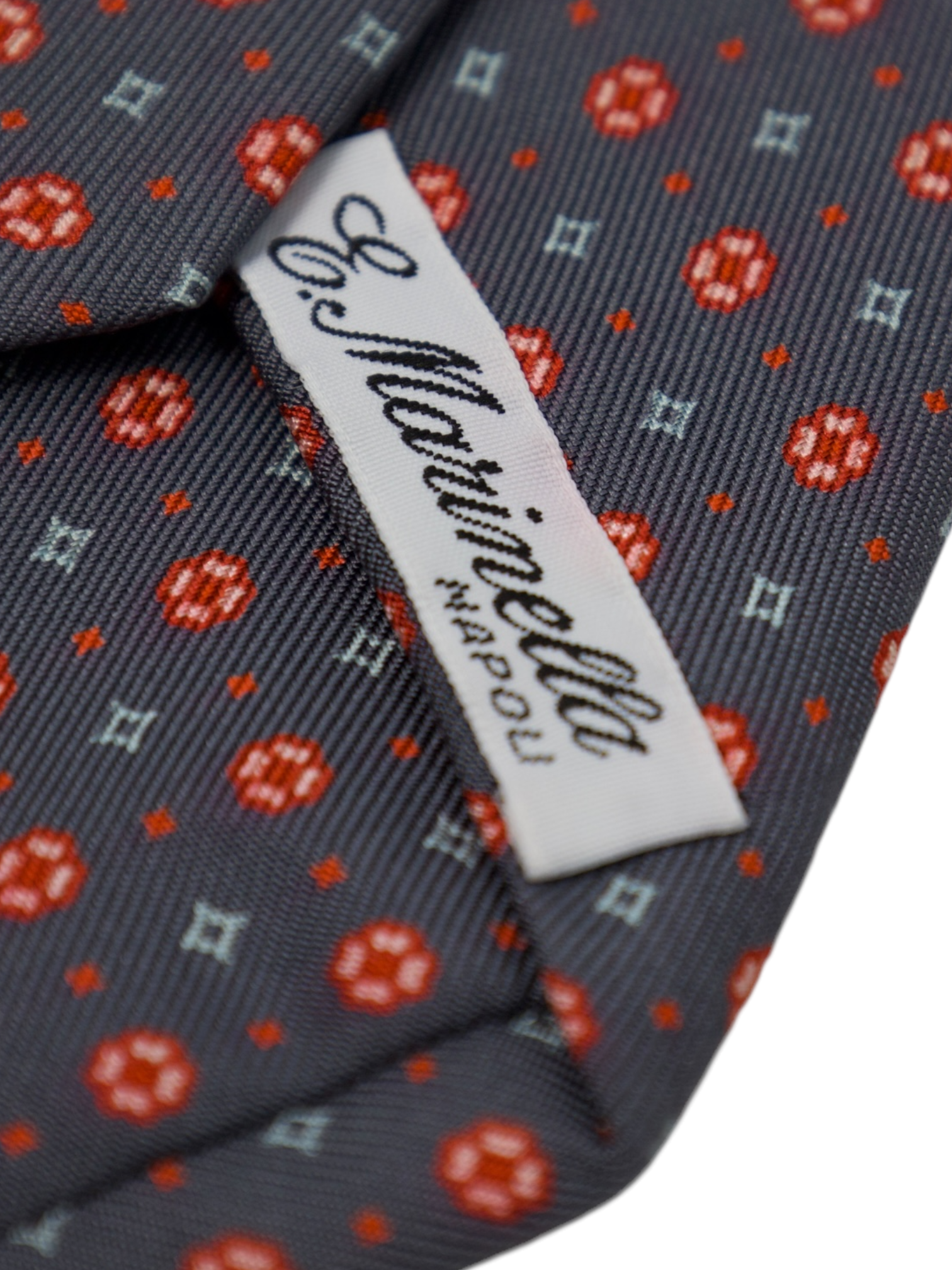 E. Marinella Grey & Red Geometric Silk Tie
