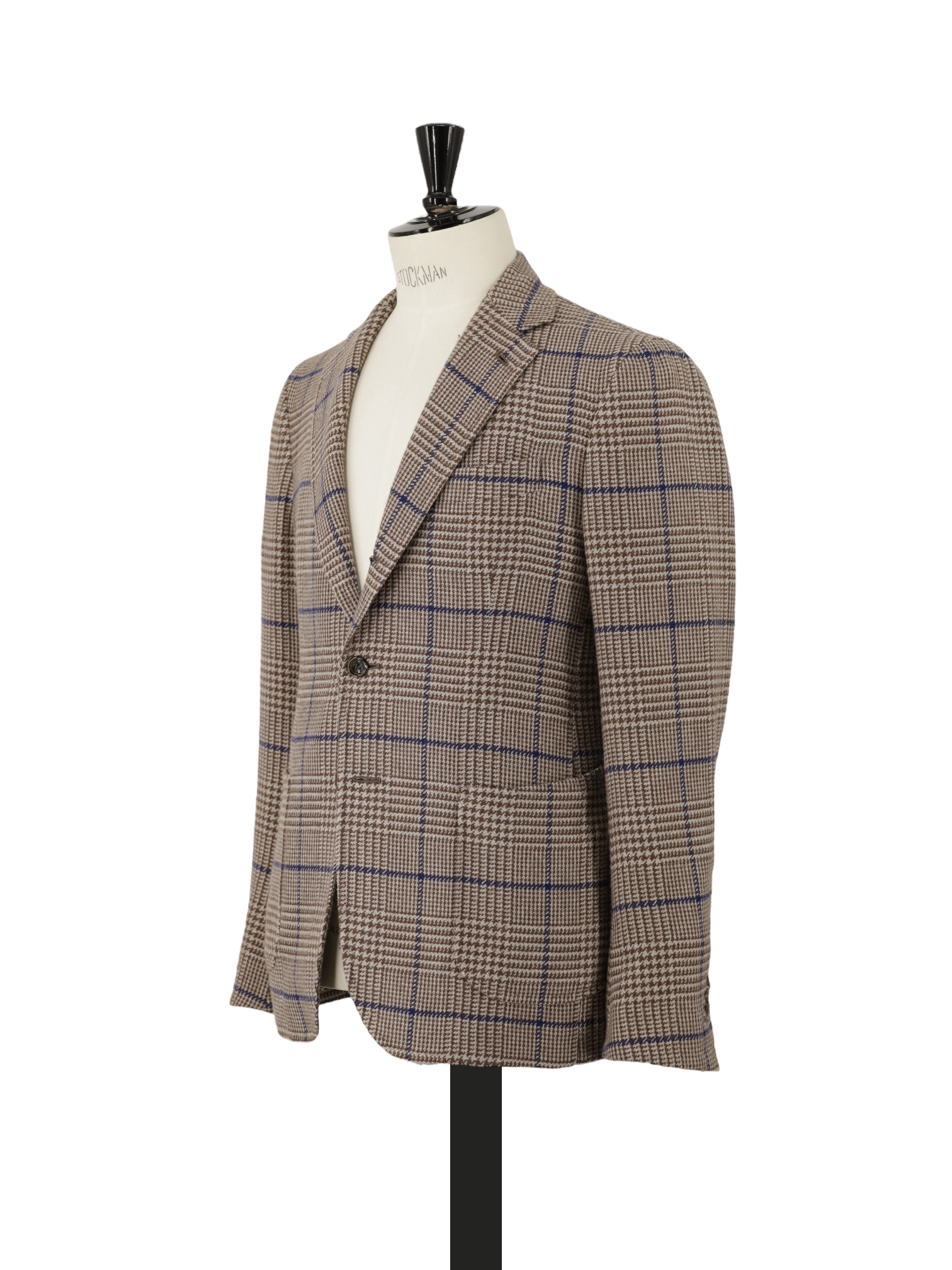 Stile Latino Brown & Royal Blue Wool, Cotton & Stretch Prince of Wales Jacket