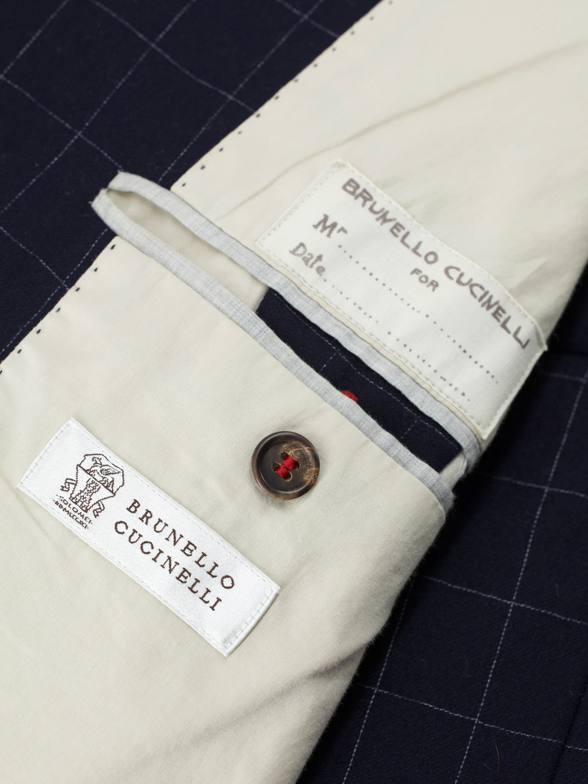 Brunello Cucinelli Navy Vintage Wool & Cashmere Windowpane Jacket