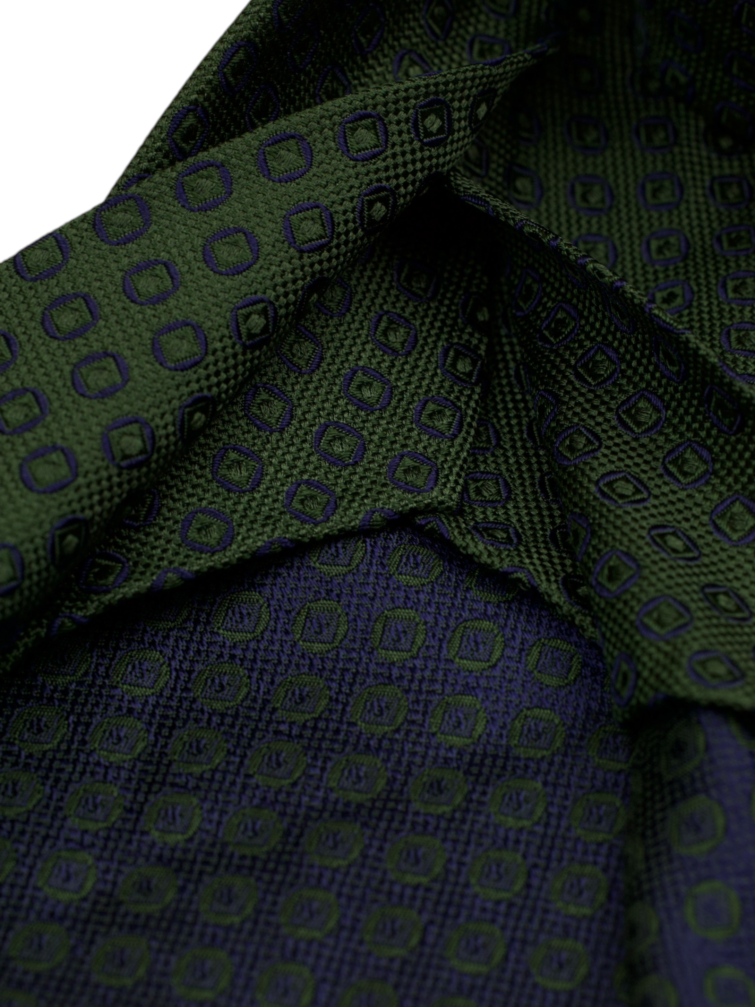 Kiton 5-Fold Forest Green & Navy Handrolled Silk Geometric Pattern Tie