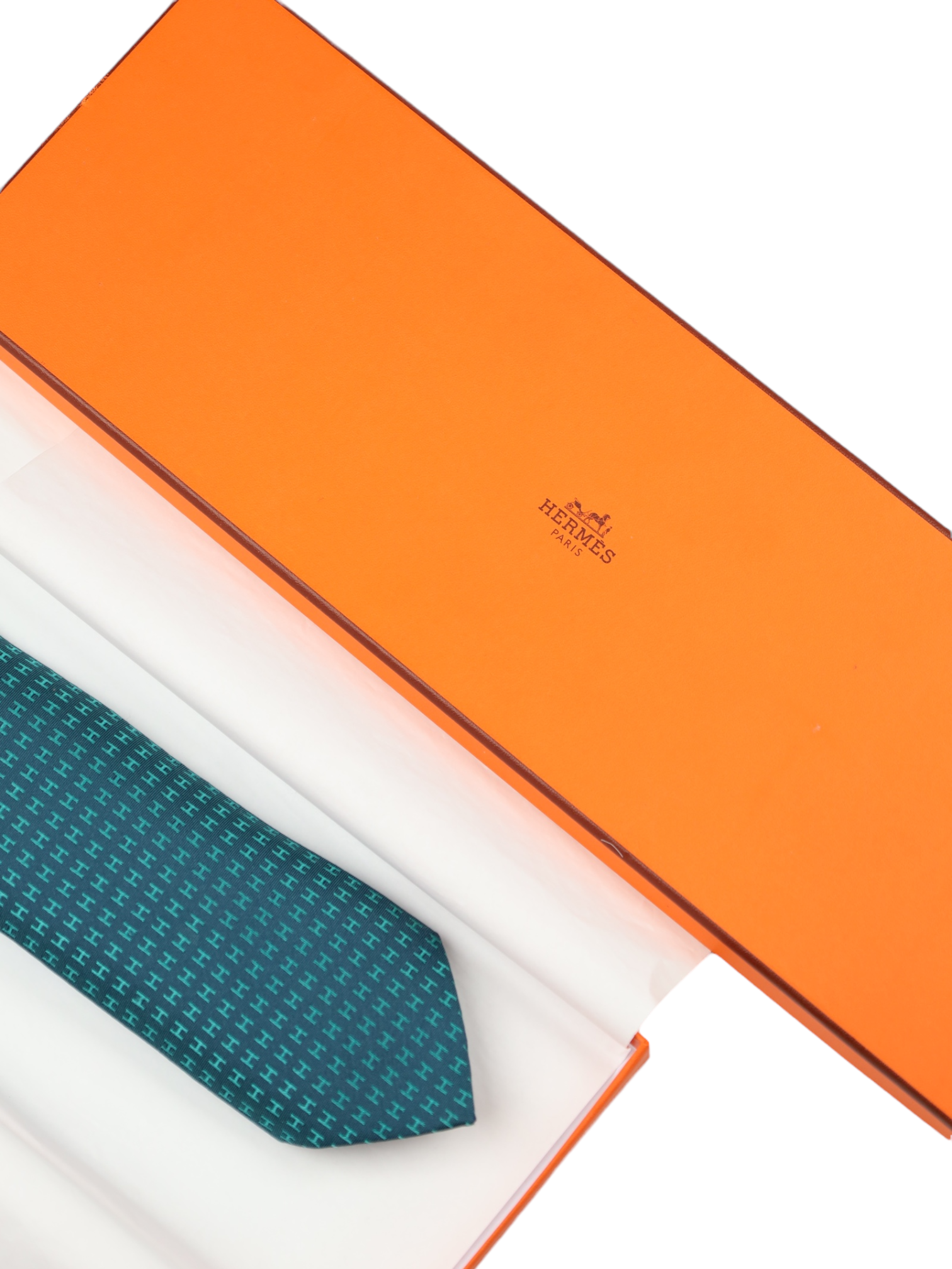 Hermès Petrol Geometric Jacquard H-Pattern Silk Tie