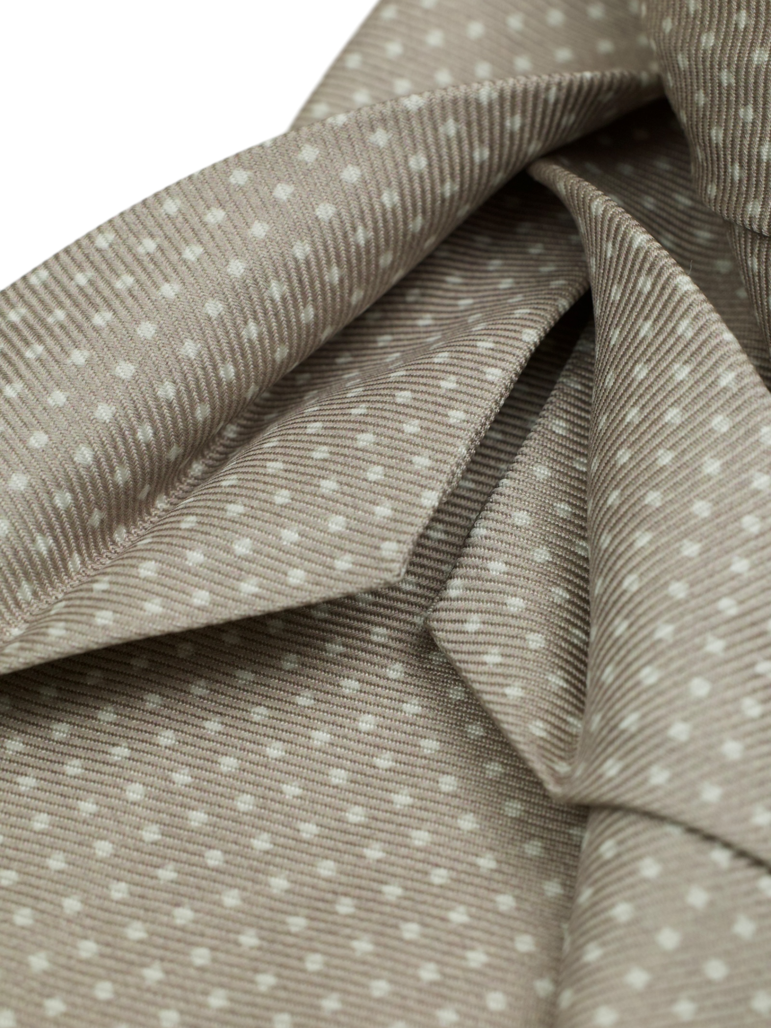 Kiton 5-Fold Taupe & White Silk Polkadot Tie