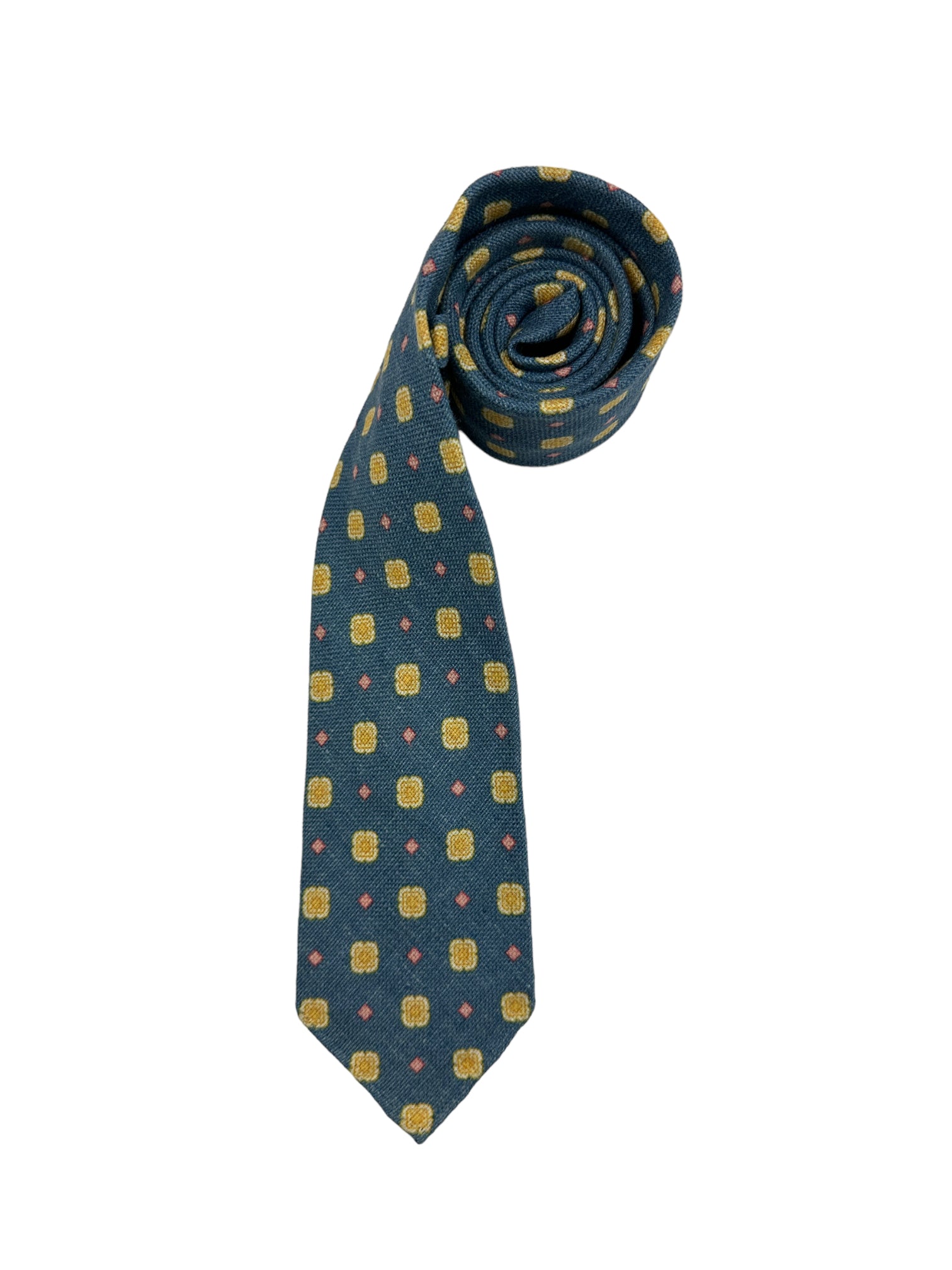Kiton 5-Fold Turquoise Floral Untipped Linen, Silk and Cashmere Tie