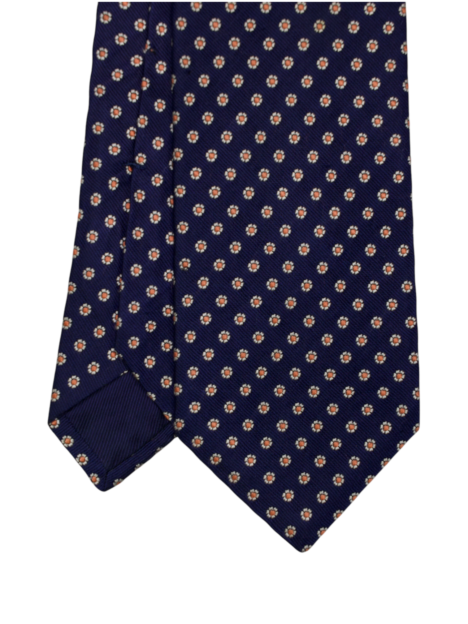 Kiton 5-Fold Navy & Orange Silk Floral Pattern Tie