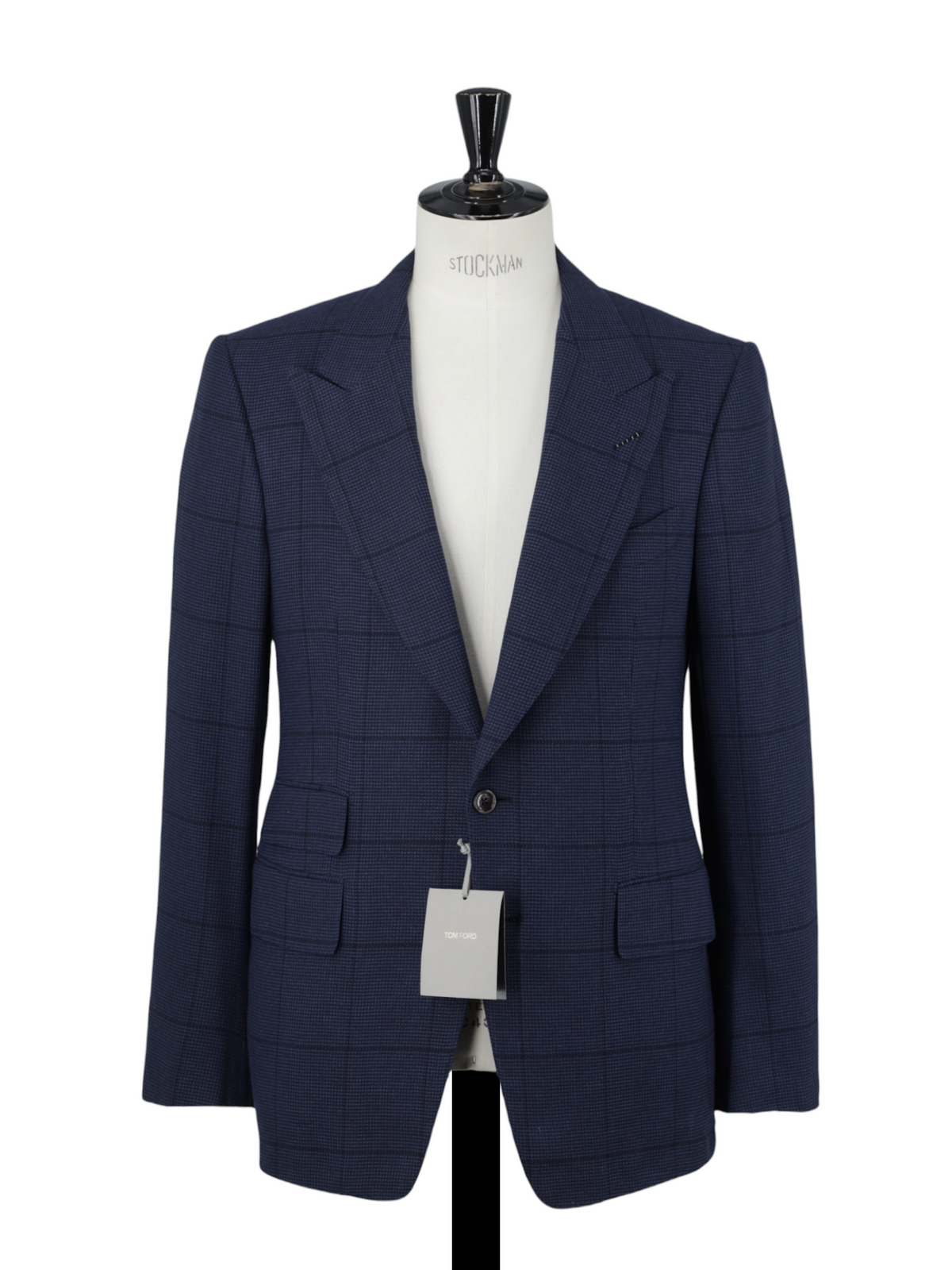Tom Ford Dark Blue Pure Silk Basket-Weave Windowpane Jacket