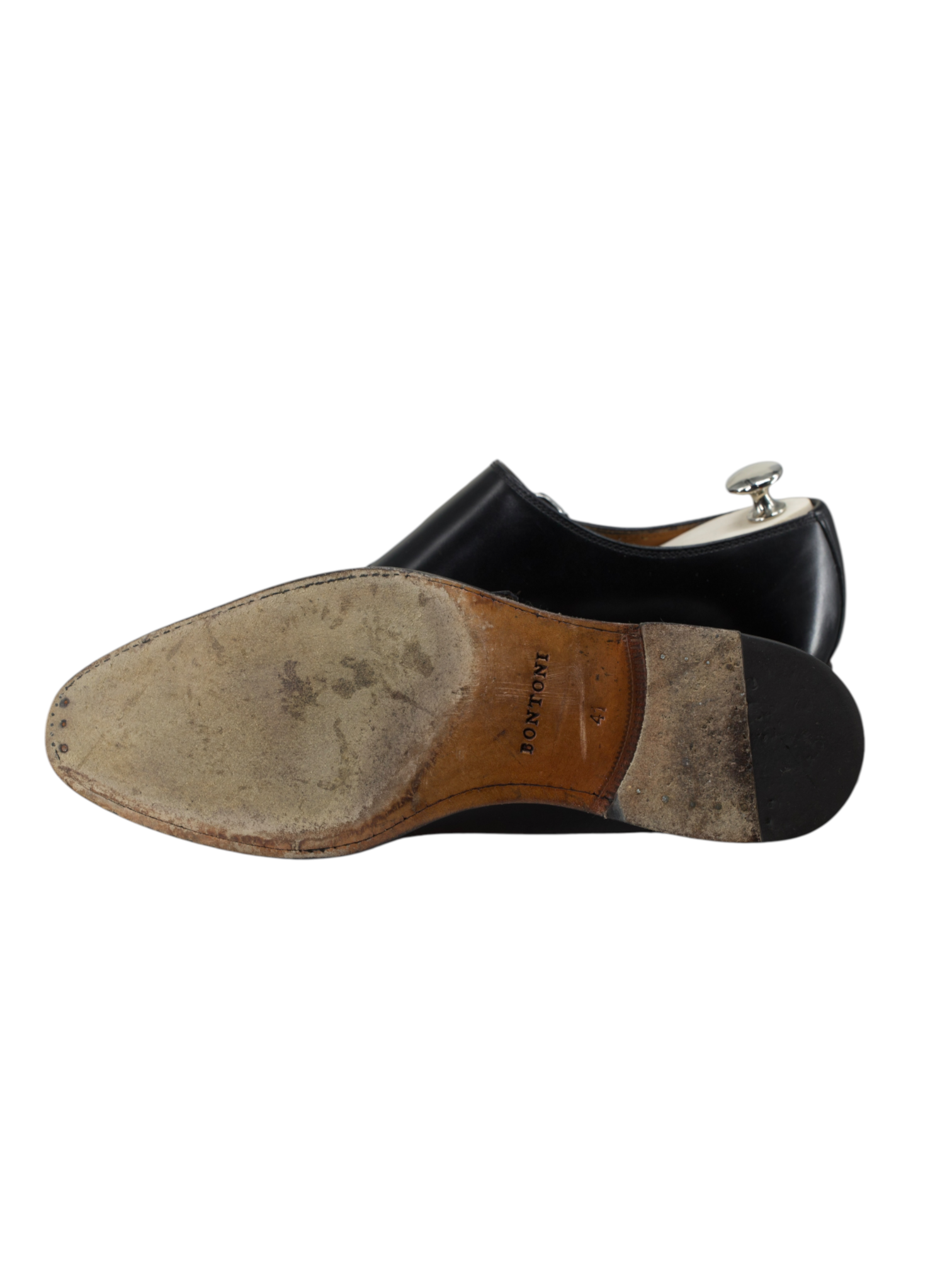 Bontoni Black Calfleather Diagonal-Curved "Diamante III" Double Monk