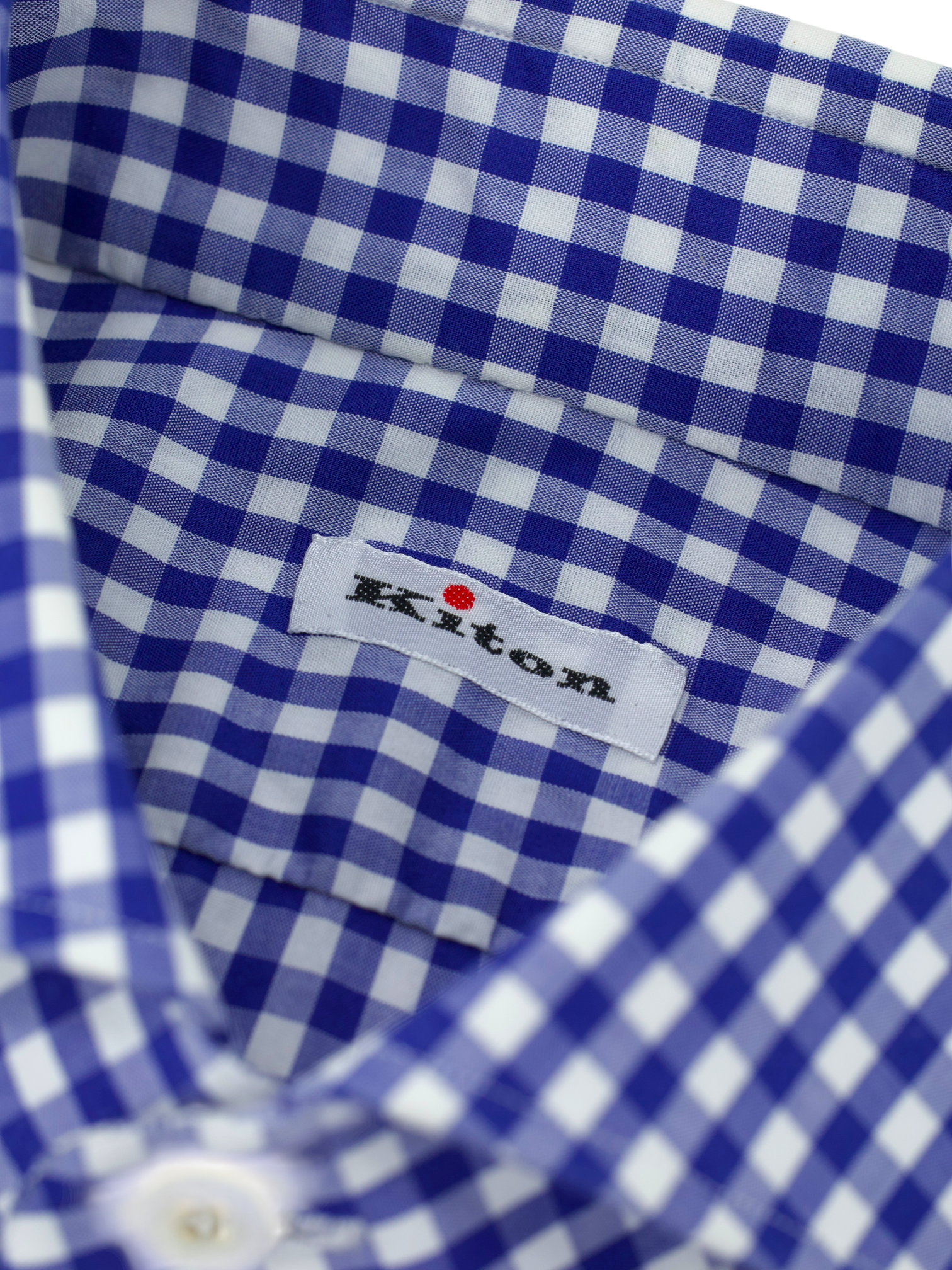 Kiton Blue & White Cotton Gingham Check Shirt