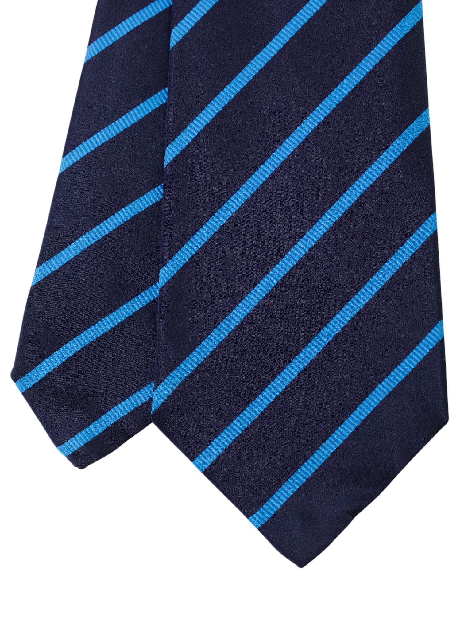 Kiton 5-Fold Navy & Azure Blue Silk Striped Self-Tipped Tie