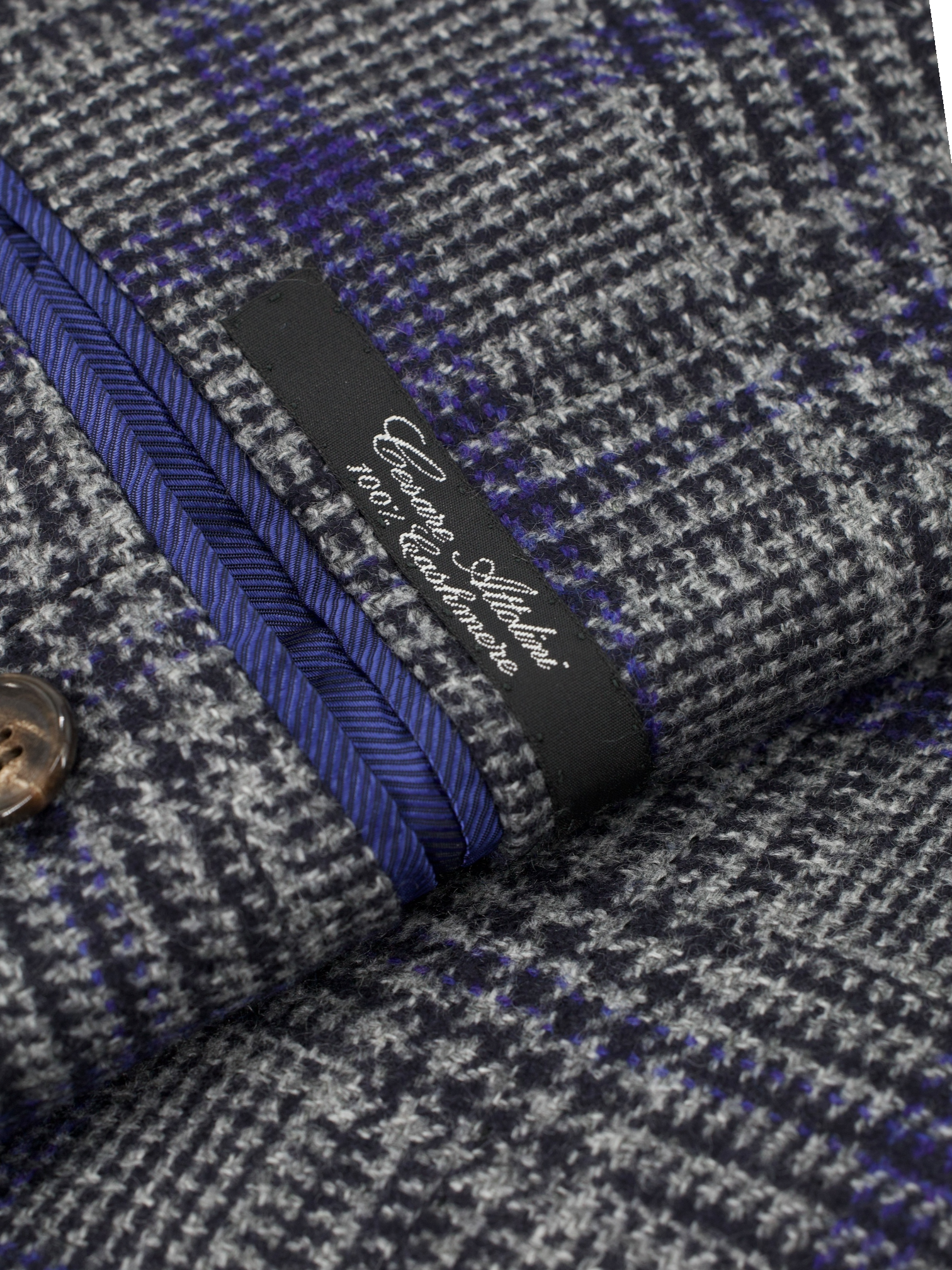 Cesare Attolini Grey & Dark Blue Pure Cashmere Overcheck Jacket