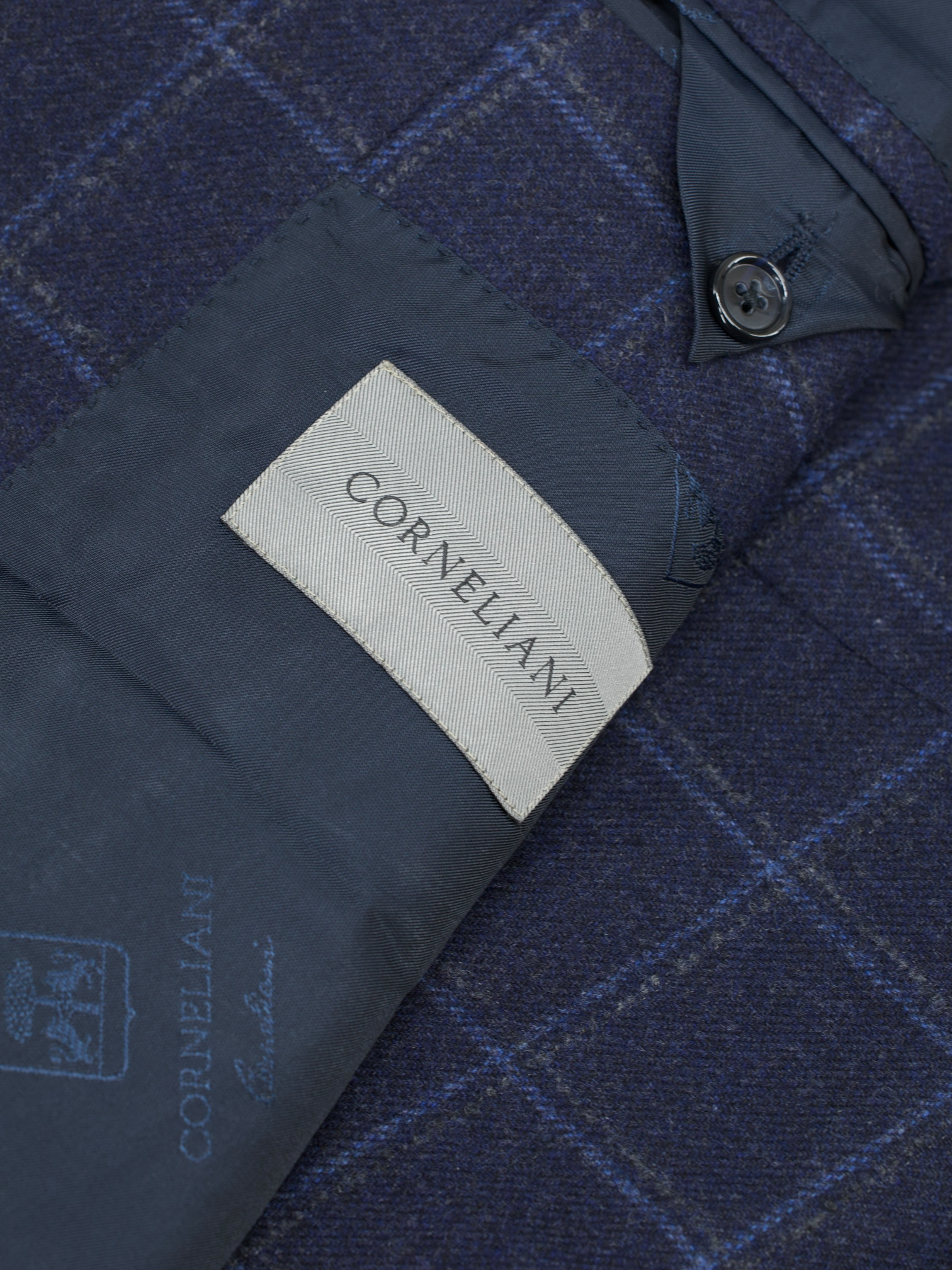 Corneliani Dark Blue Brushed Wool & Cashmere Windowpane Jacket