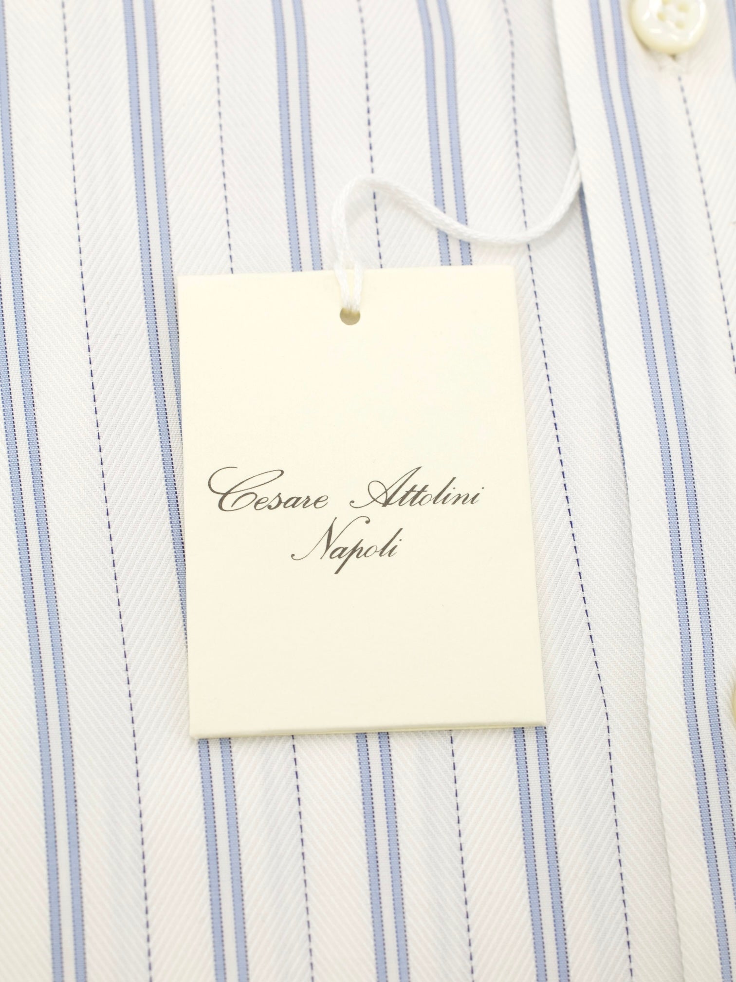 Cesare Attolini White & Blue Vintage Pinstripe Dress Shirt
