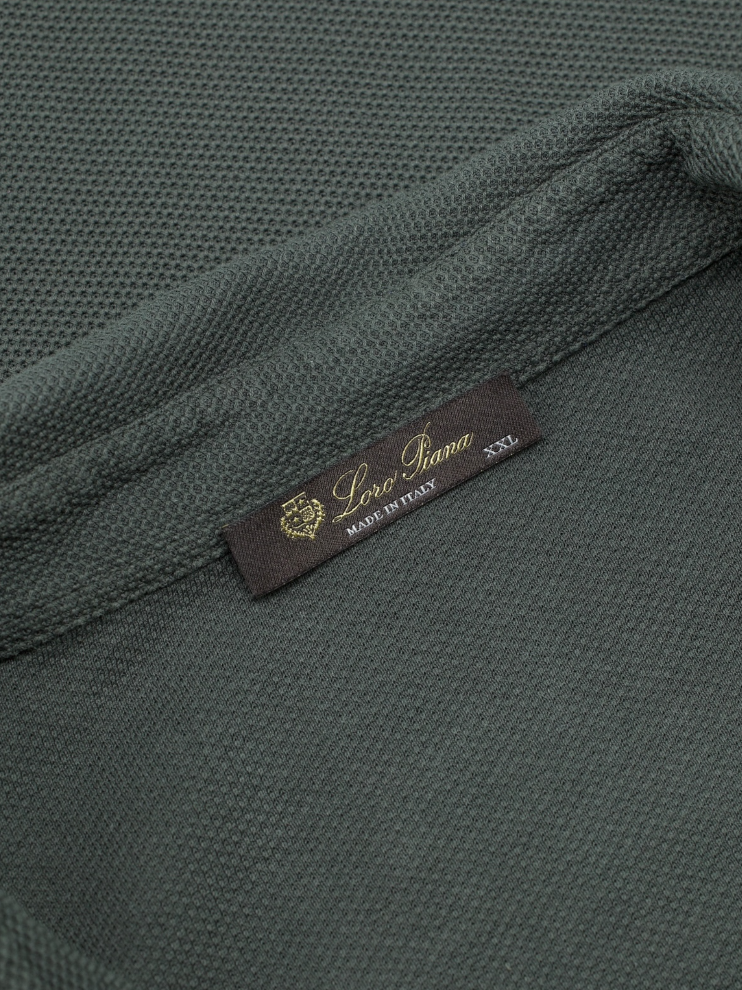 Loro Piana Olive Green Cotton Piqué Long-Sleeve Pop-Over Shirt