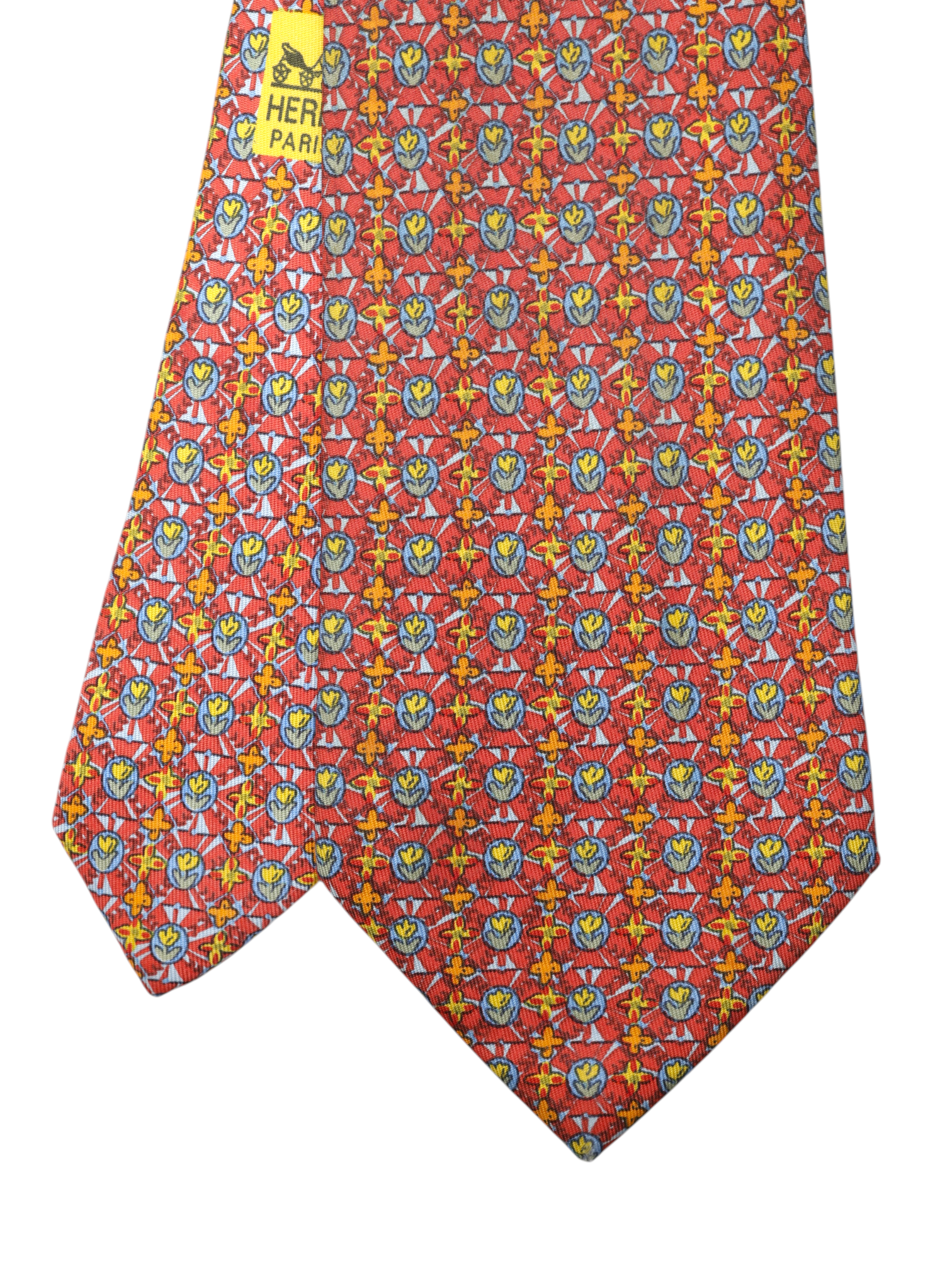 Hermès Red & Multicolor Silk Tulips-Pattern Tie