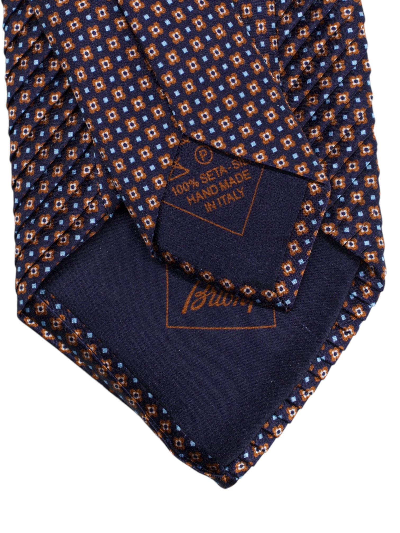 Brioni Navy & Red Plissé Geometric Pattern Tie