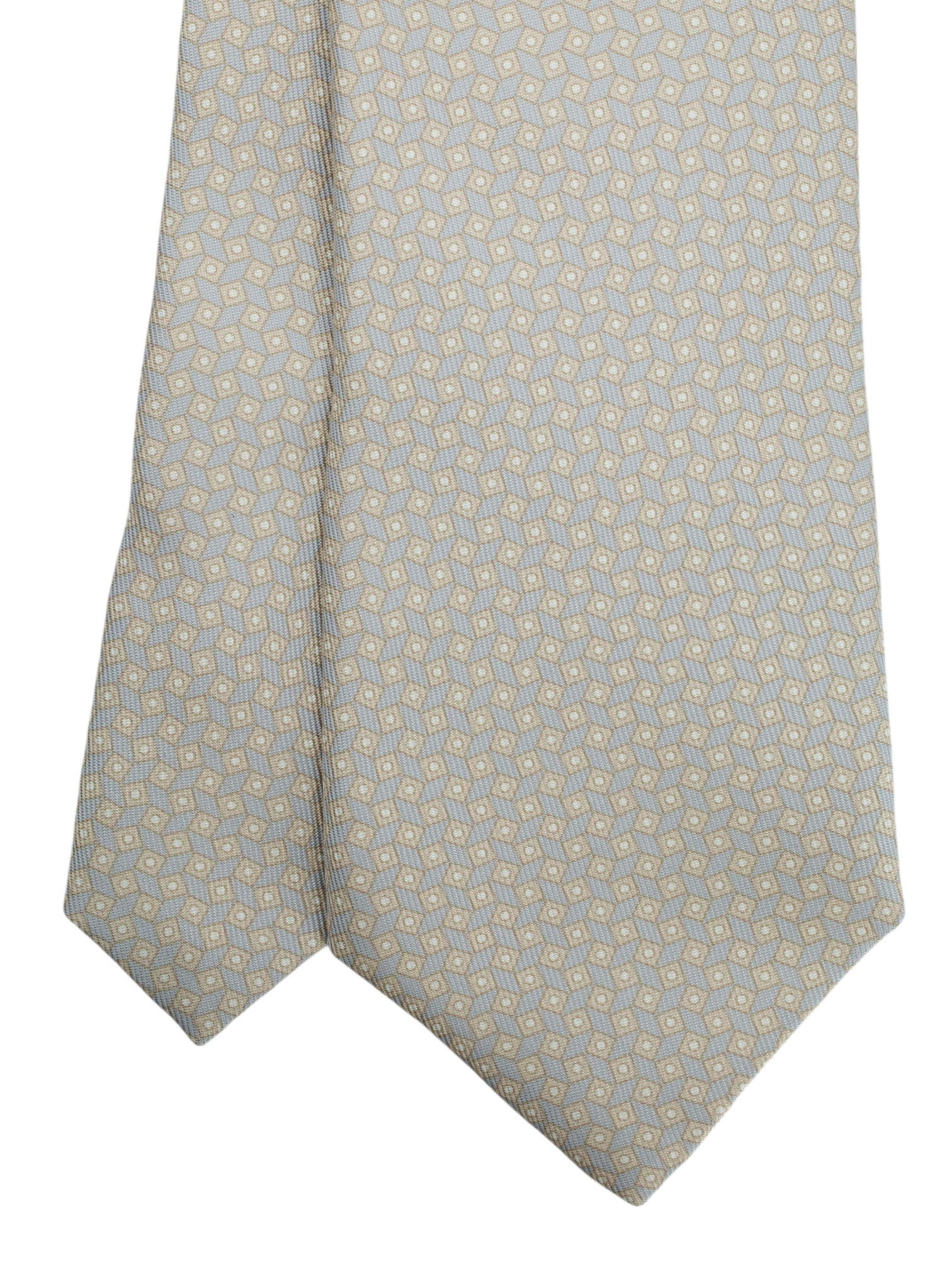 Cesare Attolini Taupe Silk Geometric Pattern Tie