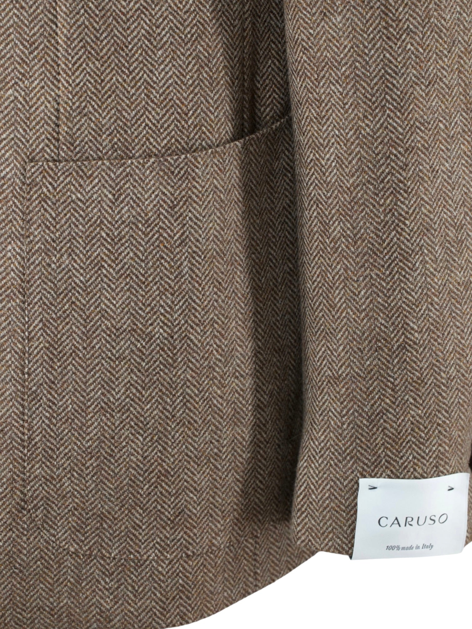Caruso Light Brown Wool & Cashmere Herringbone Tosca Jacket