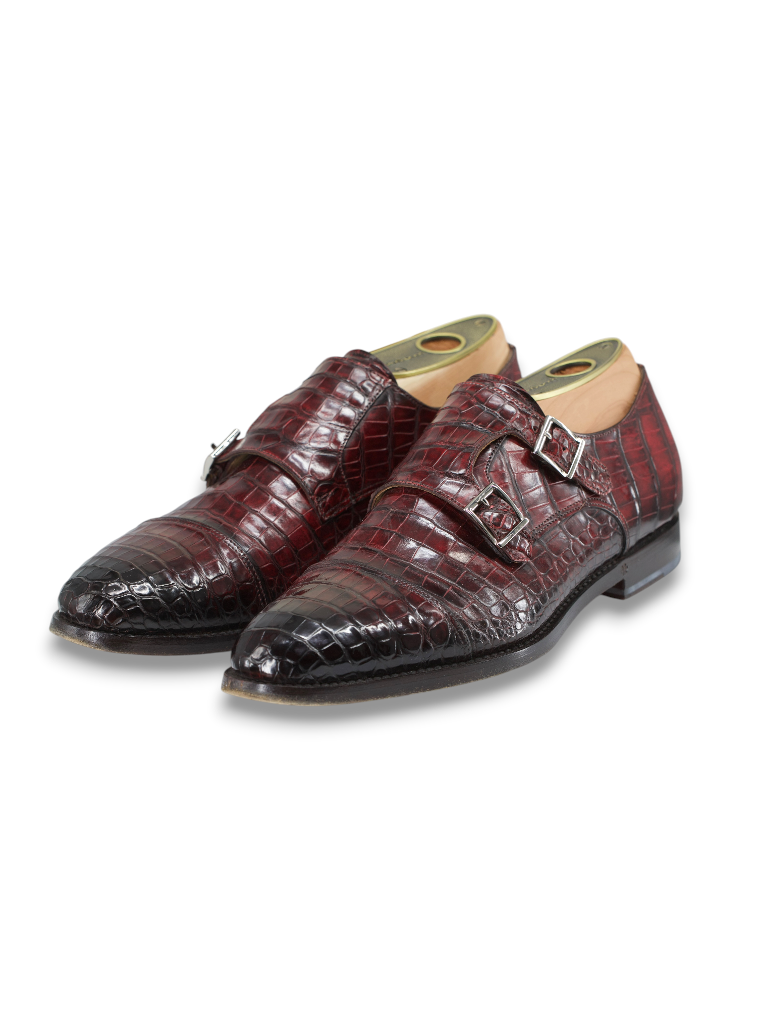 Santoni Burgundy Mississippi-Alligator Double Monk + Belt