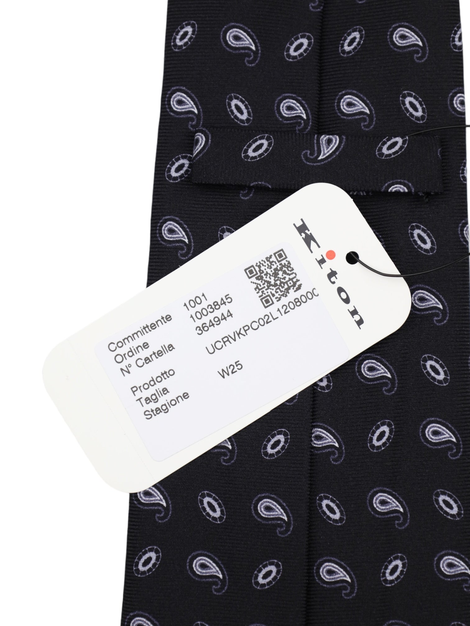 Kiton 5-Fold Black Paisley Silk Tie