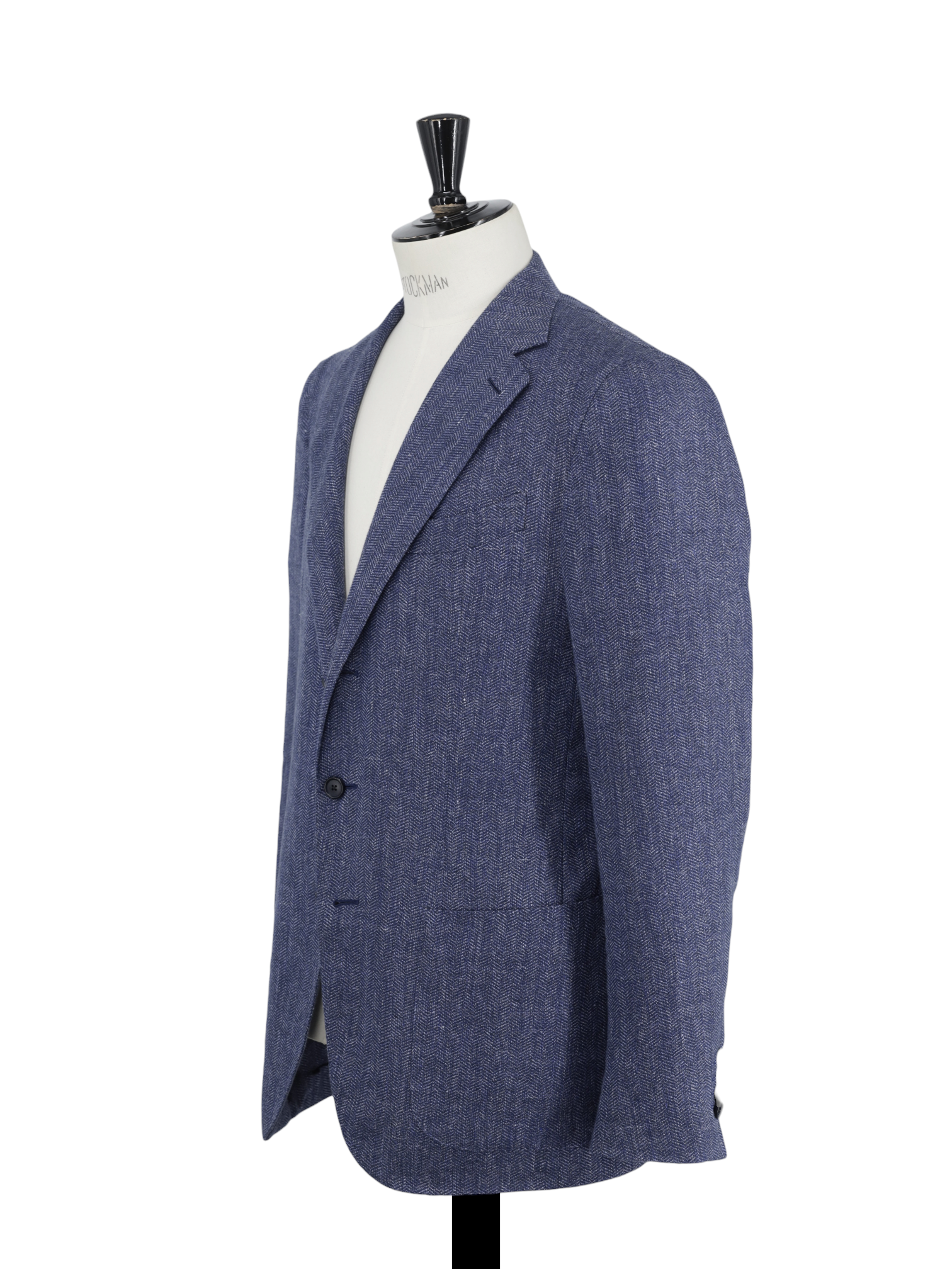 Caruso Denim Blue Linen & Cotton Herringbone Aida Jacket