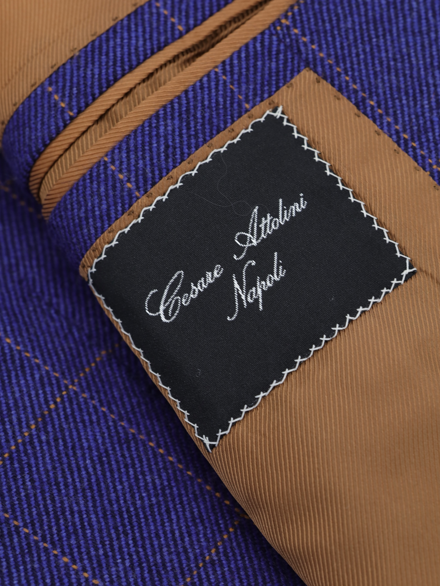 Cesare Attolini Cobalt Blue & Orange Wool Cashmere Windowpane Jacket