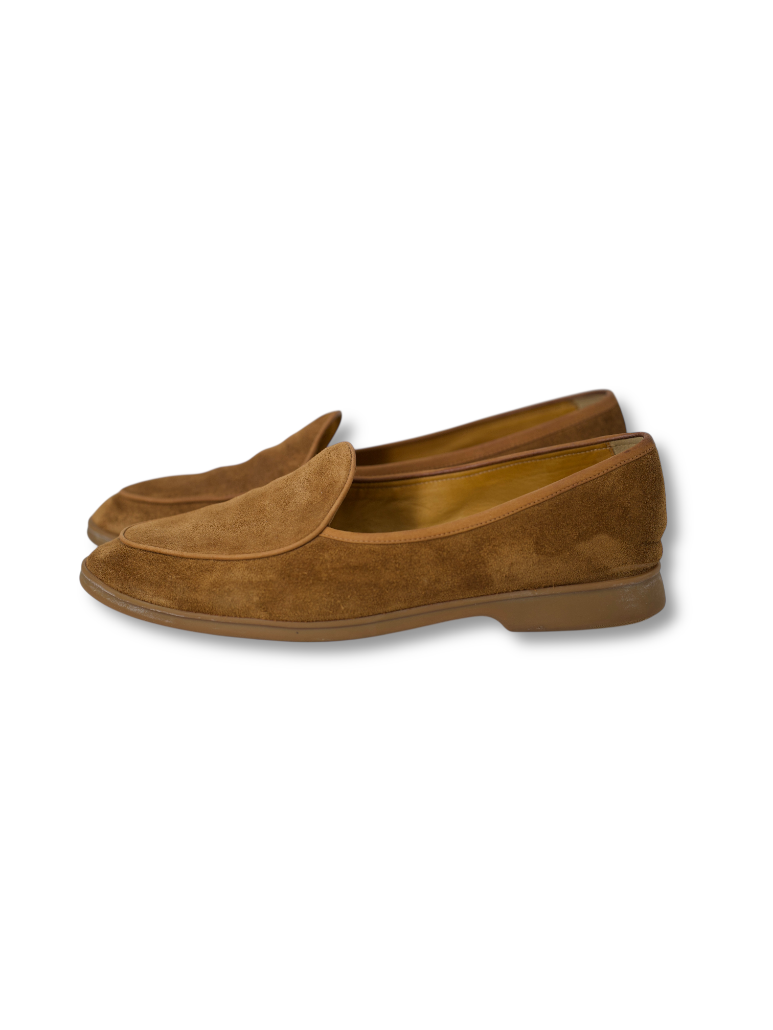 Baudoin & Lange Caramel Brown Suede Stride Belgian Loafer